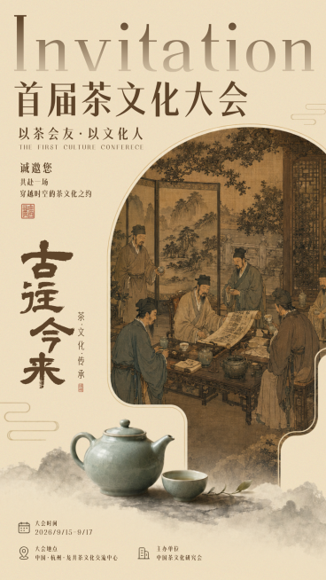 茶文化大会水墨风格活动宣传全屏竖版海报预览效果
