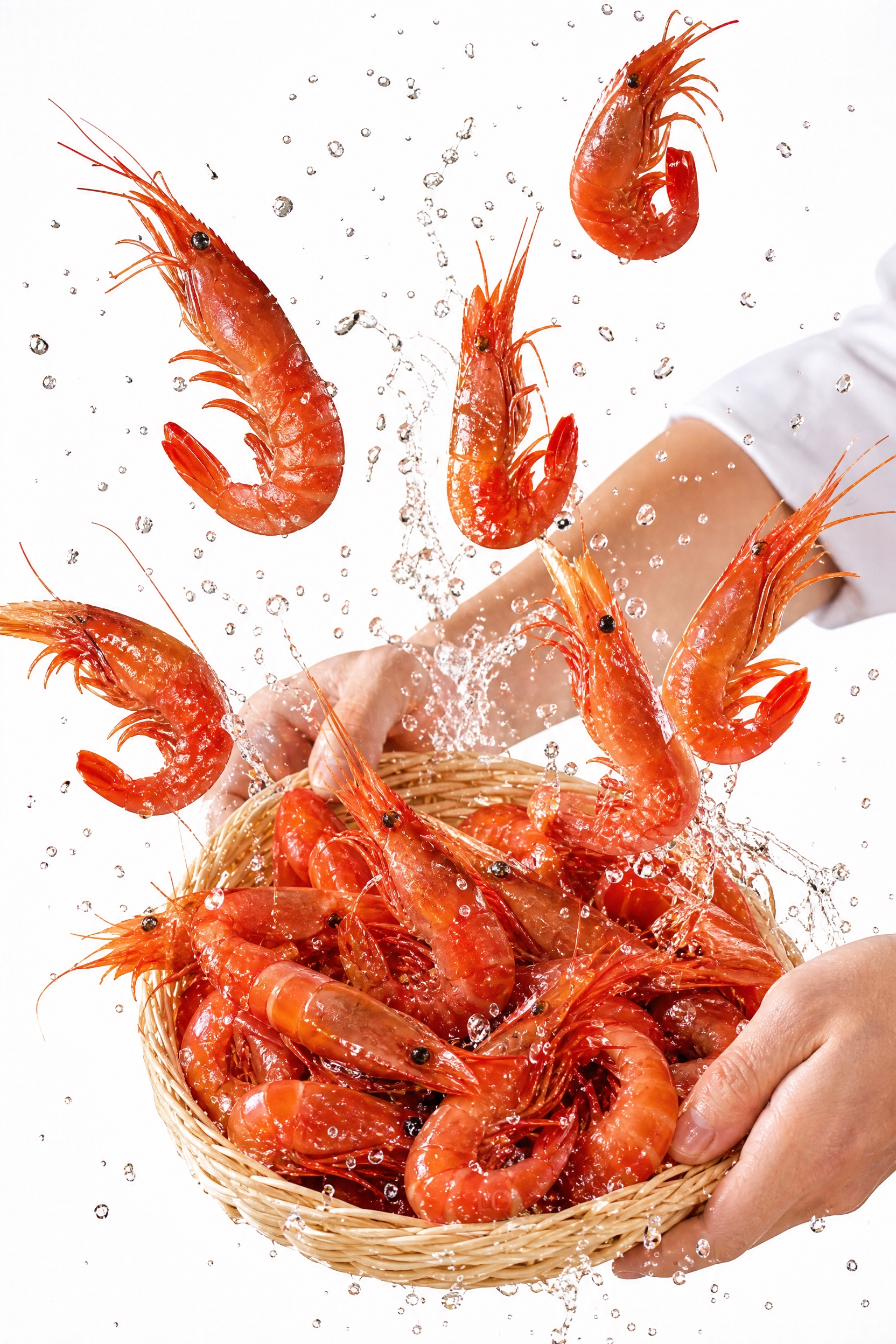 参考这张图的专业美食摄影风格和动态构图：一双厨师的手托着浅色藤… - 图片创意预览