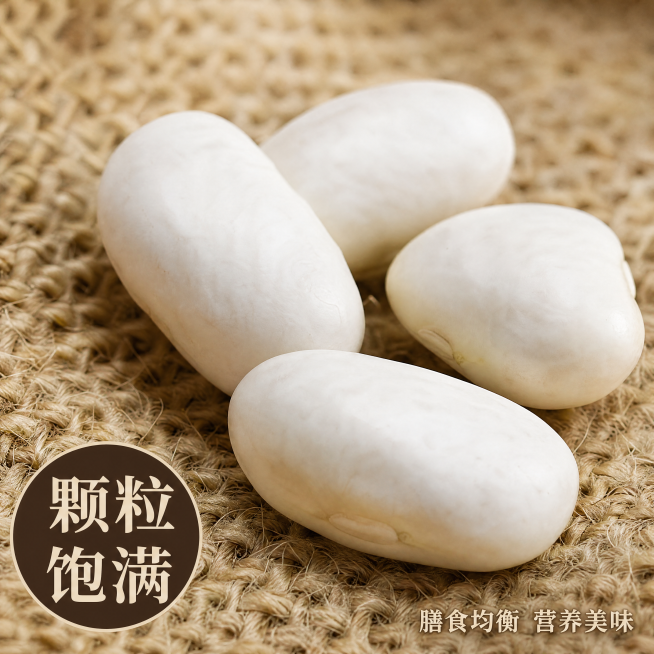[主图-3] 云南高山白芸豆，微距细节展示
[氛围风格] 农家原生态，质朴真实，不精致
[画质] 超高清微距商业摄影，纹理清晰，产品真实自然
[元素] 微距特写放大白芸豆颗粒，展示豆子表面自然纹理和饱预览效果