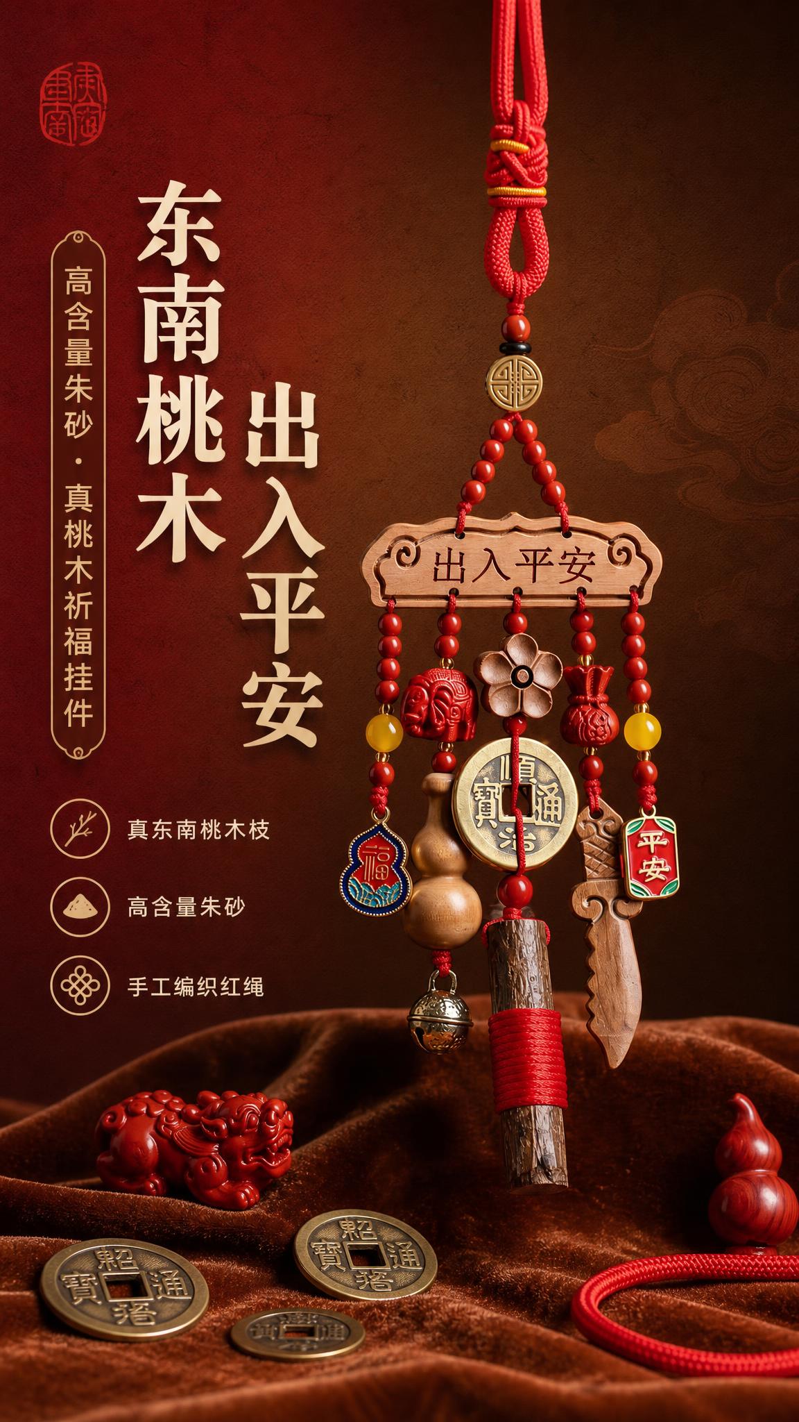[商品] 使用【图1】东南桃木朱砂出入平安挂件（桃木款）；保留… - 图片创意预览