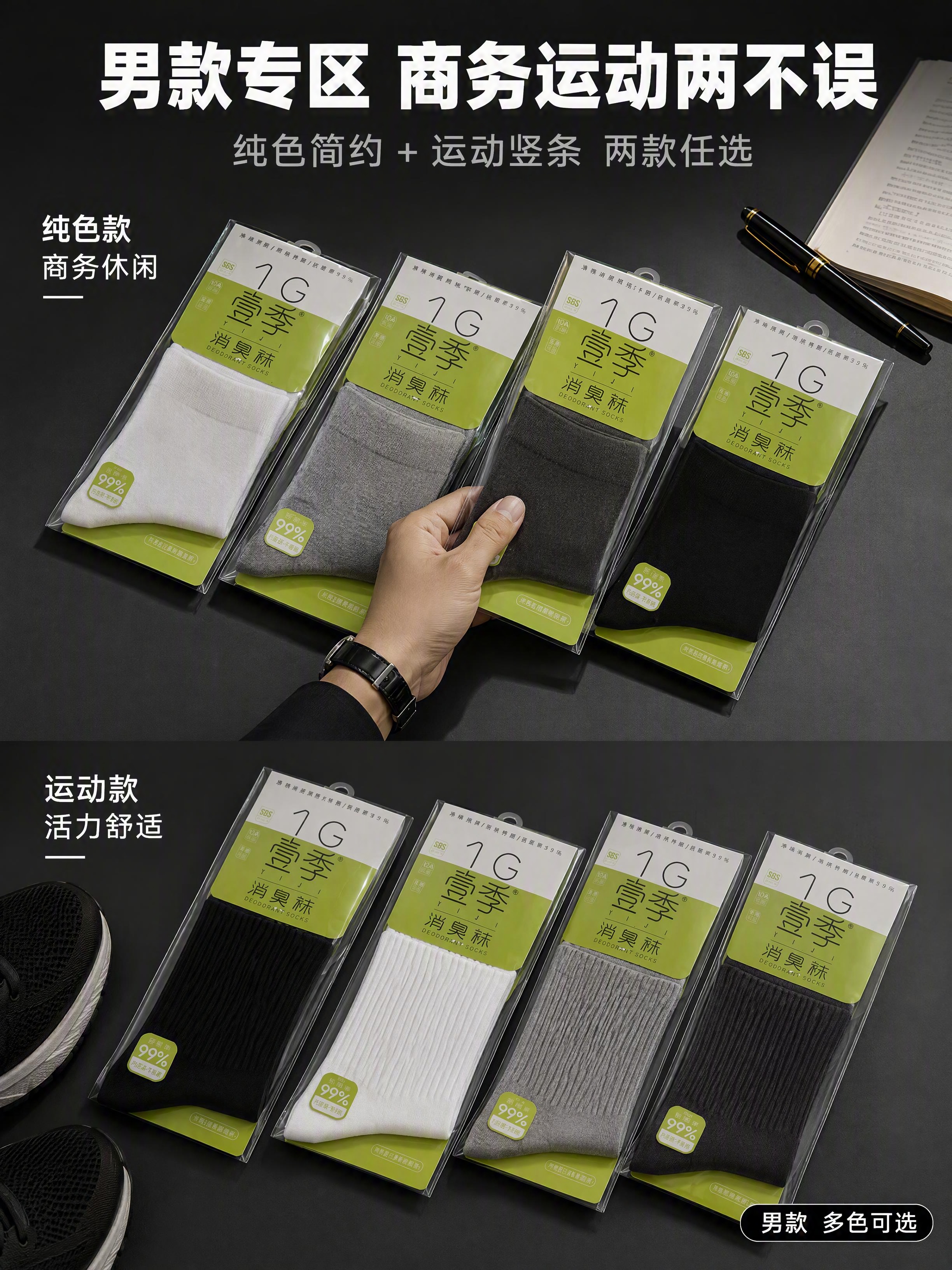 [第4张] 男款展示页-纯色款+运动款 商务休闲。本张使用【图… - 图片创意预览