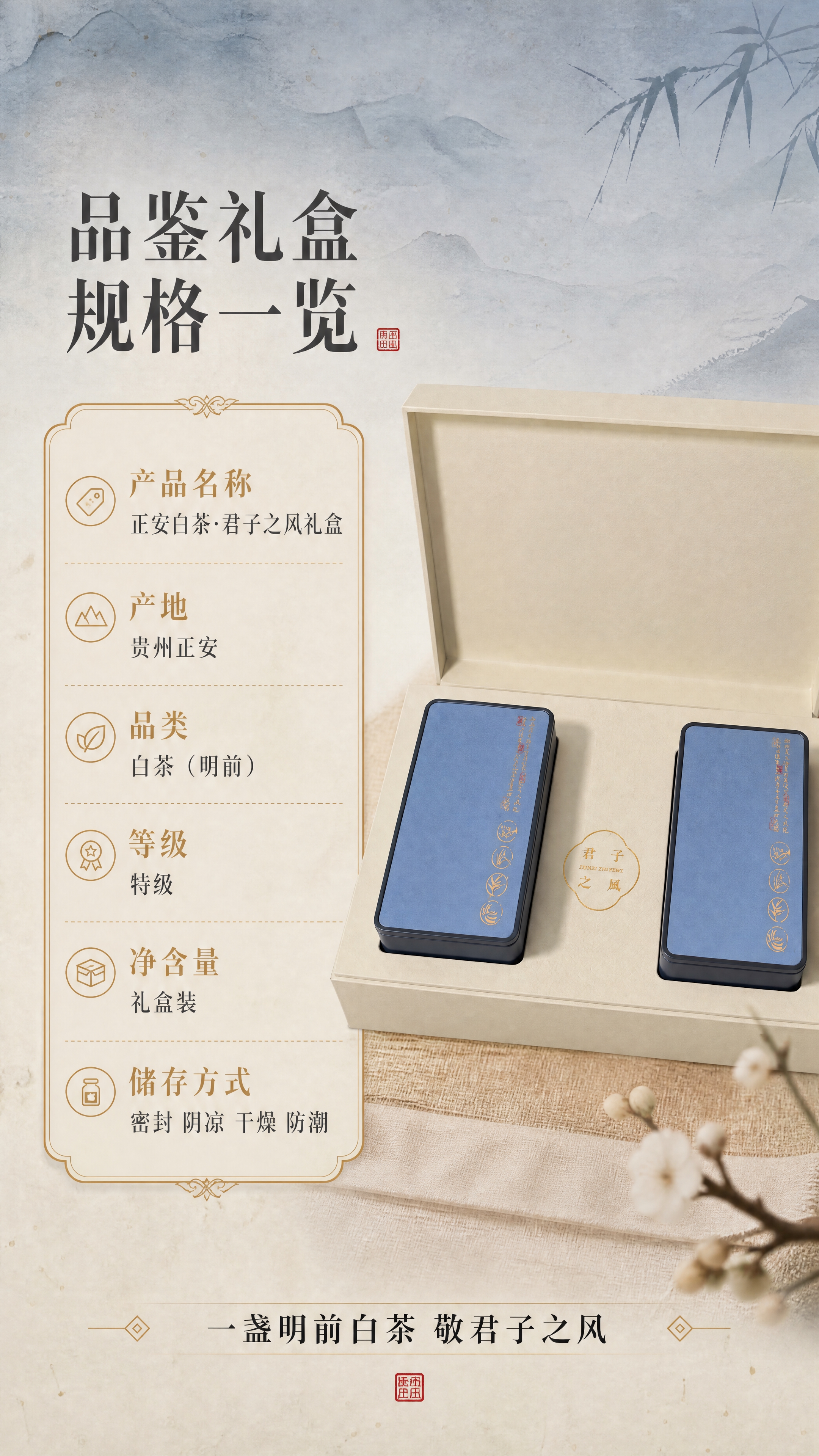 [商品] 使用【图1】正安白茶君子之风礼盒开箱双罐；保留雾蓝色… - 图片创意预览