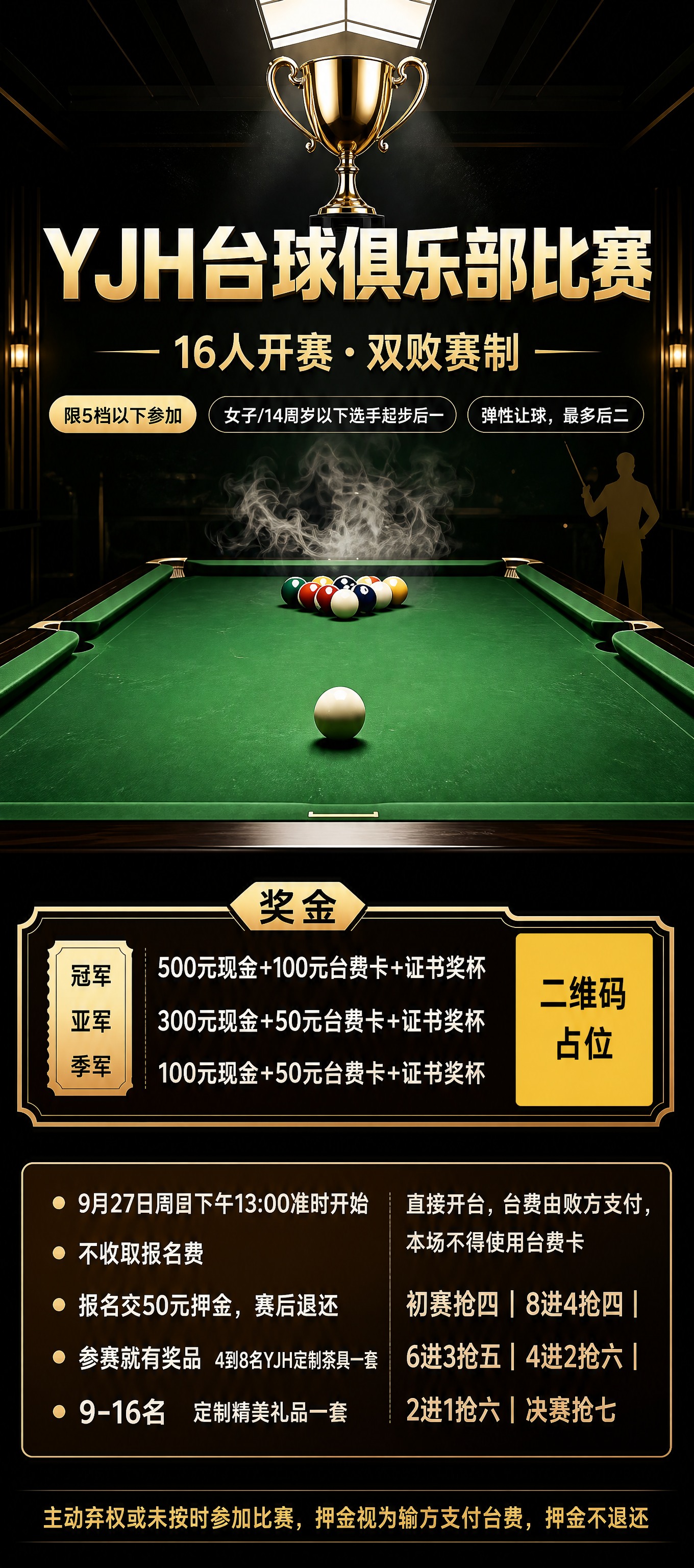 基于参考图的台球俱乐部比赛海报，重新排版为竖版4:9比例，保留… - 图片创意预览