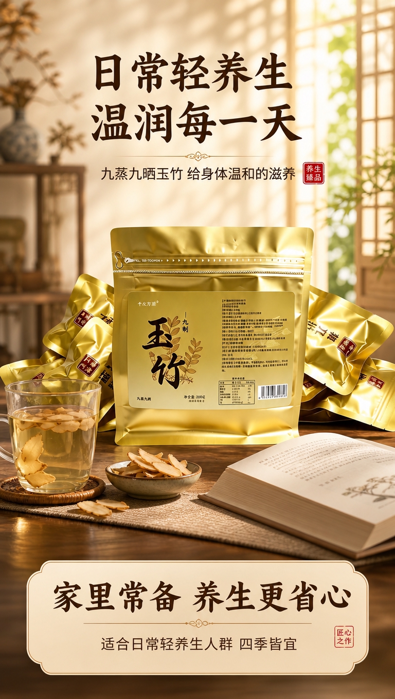 [商品] 使用【图1】九蒸九晒玉竹产品；保留金色包装外观与品牌… - 图片创意预览