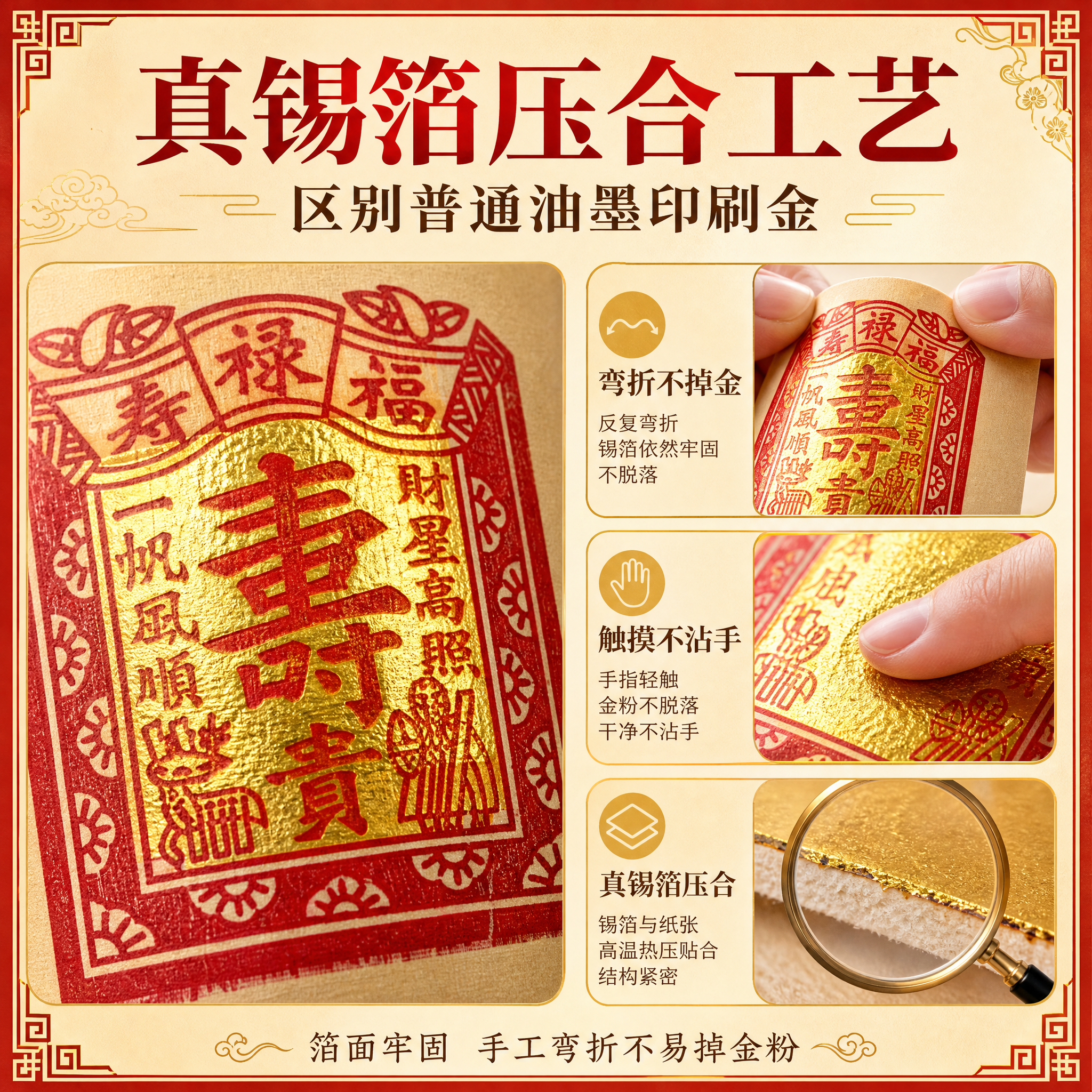 [主图-2] 2.4寸寿金玉扣纸 真锡箔压合工艺卖点图 证明不… - 图片创意预览
