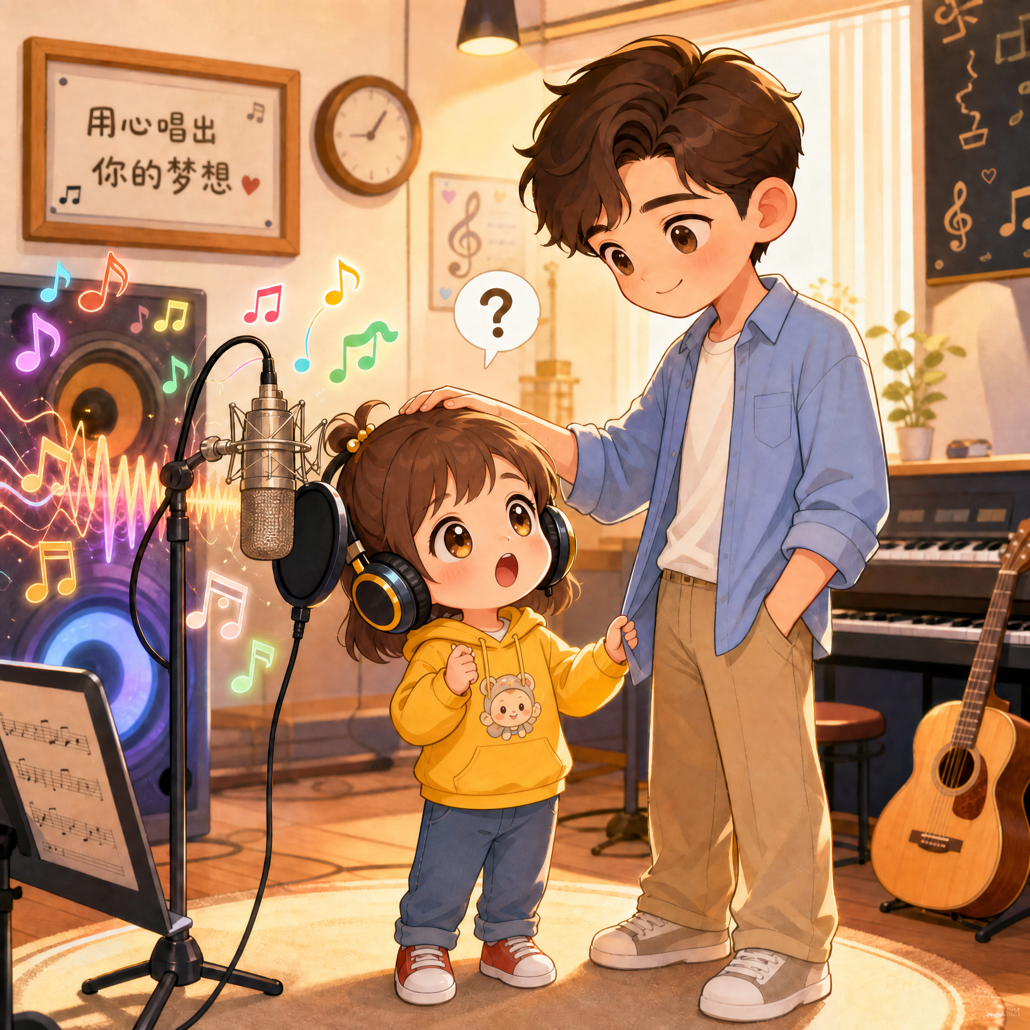 将图中的小男孩改成小女孩，保留整体构图和场景不变。小女孩留着棕… - 图片创意预览