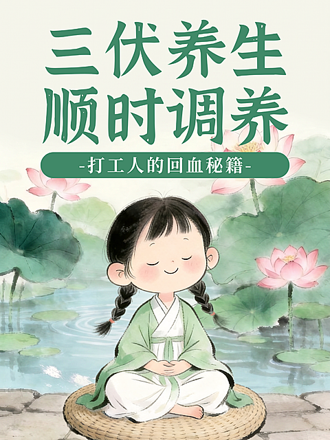 三伏天养生攻略可爱插画小红书封面