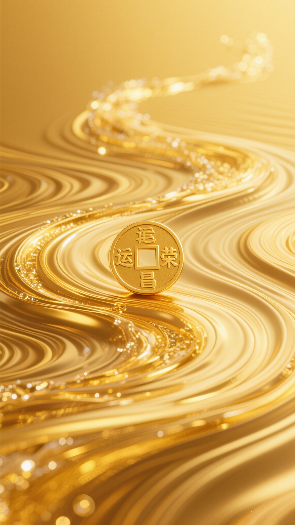 金色拉丝质感背景，流畅的金色波浪线条呈现水流形态，内嵌金色圆形… - 图片创意预览