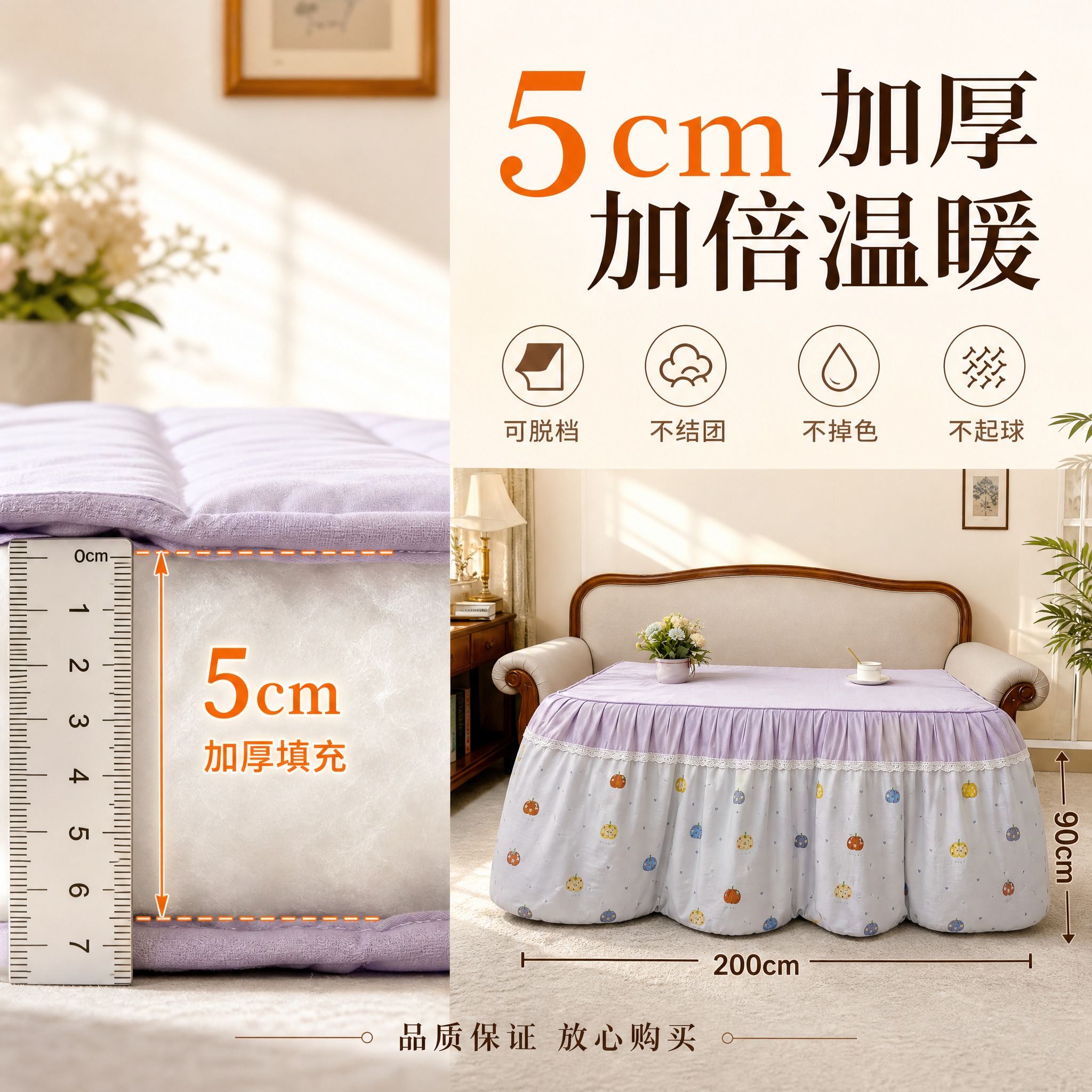 [主图-5] 烤火被 5cm加厚卖点强化与尺寸规格展示。 [统… - 图片创意预览