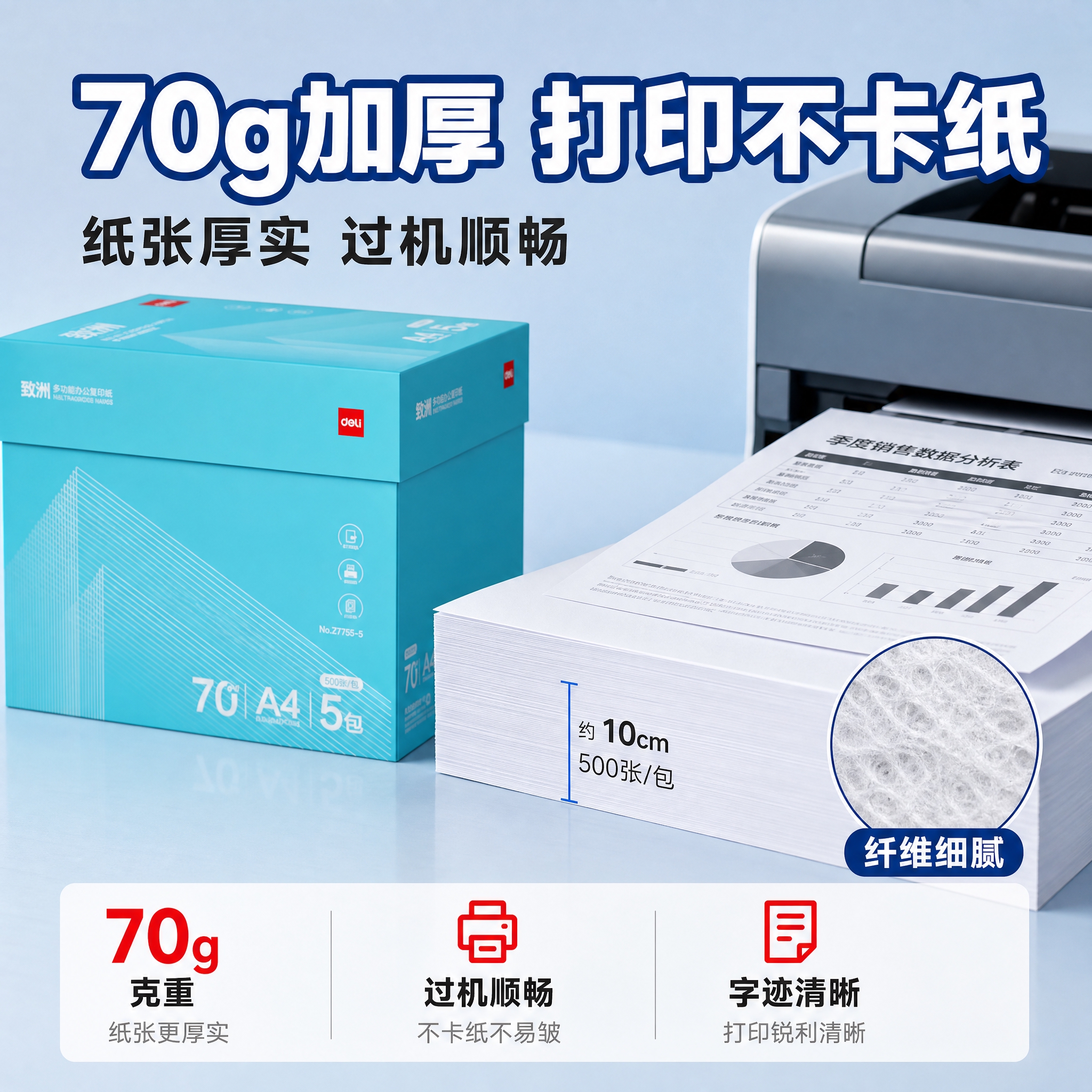 [主图-2] 核心卖点证明，突出70g加厚纸张打印清晰不卡纸的… - 图片创意预览