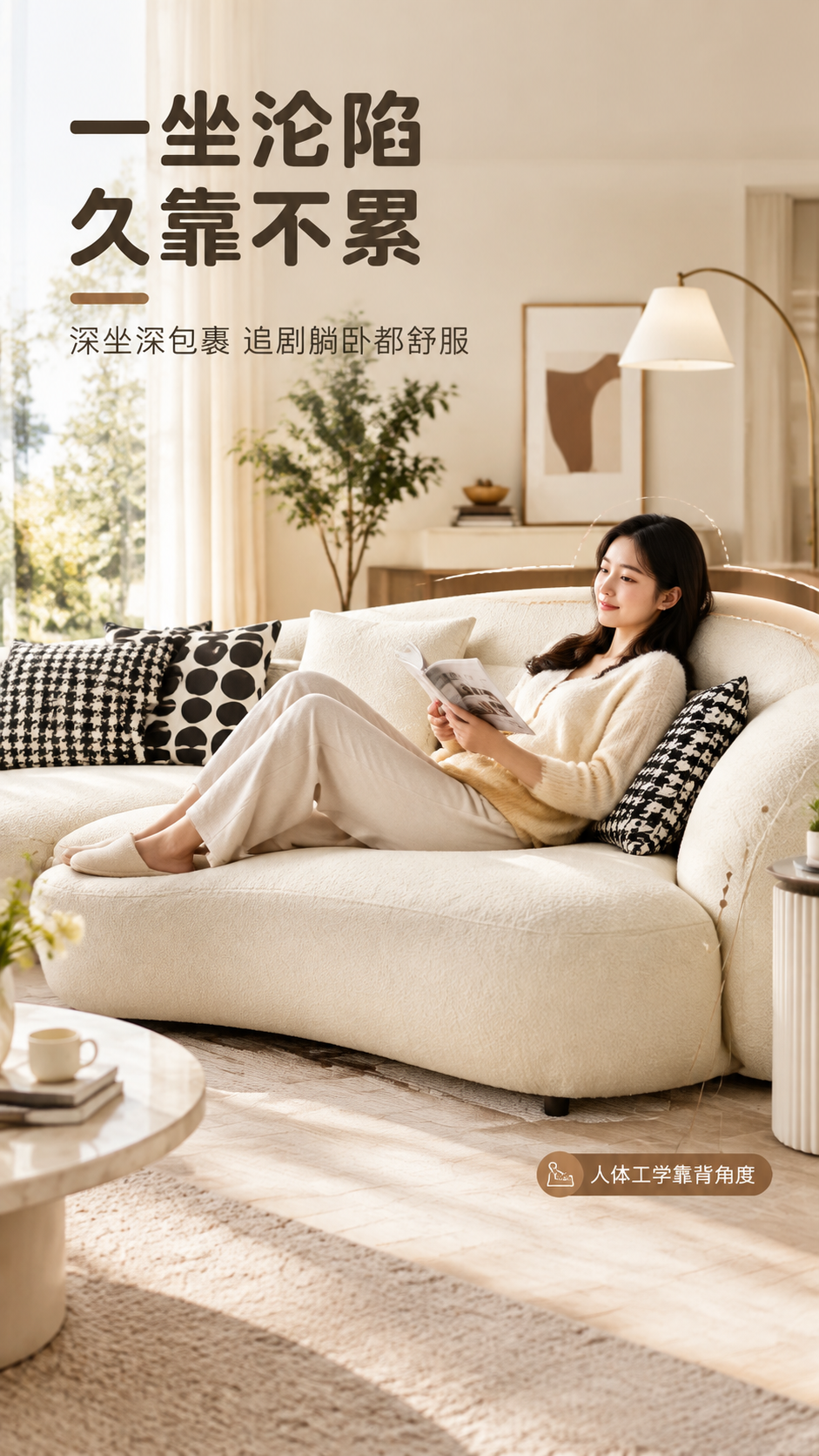[商品] 使用【图1】奶油白色弧形转角布艺沙发；保留弧形造型、… - 图片创意预览
