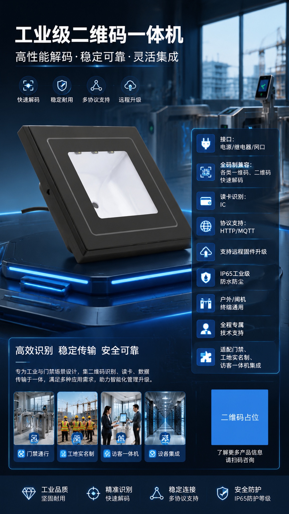基于提供的二维码一体机产品图生成工业科技风产品宣传海报，100… - 图片创意预览