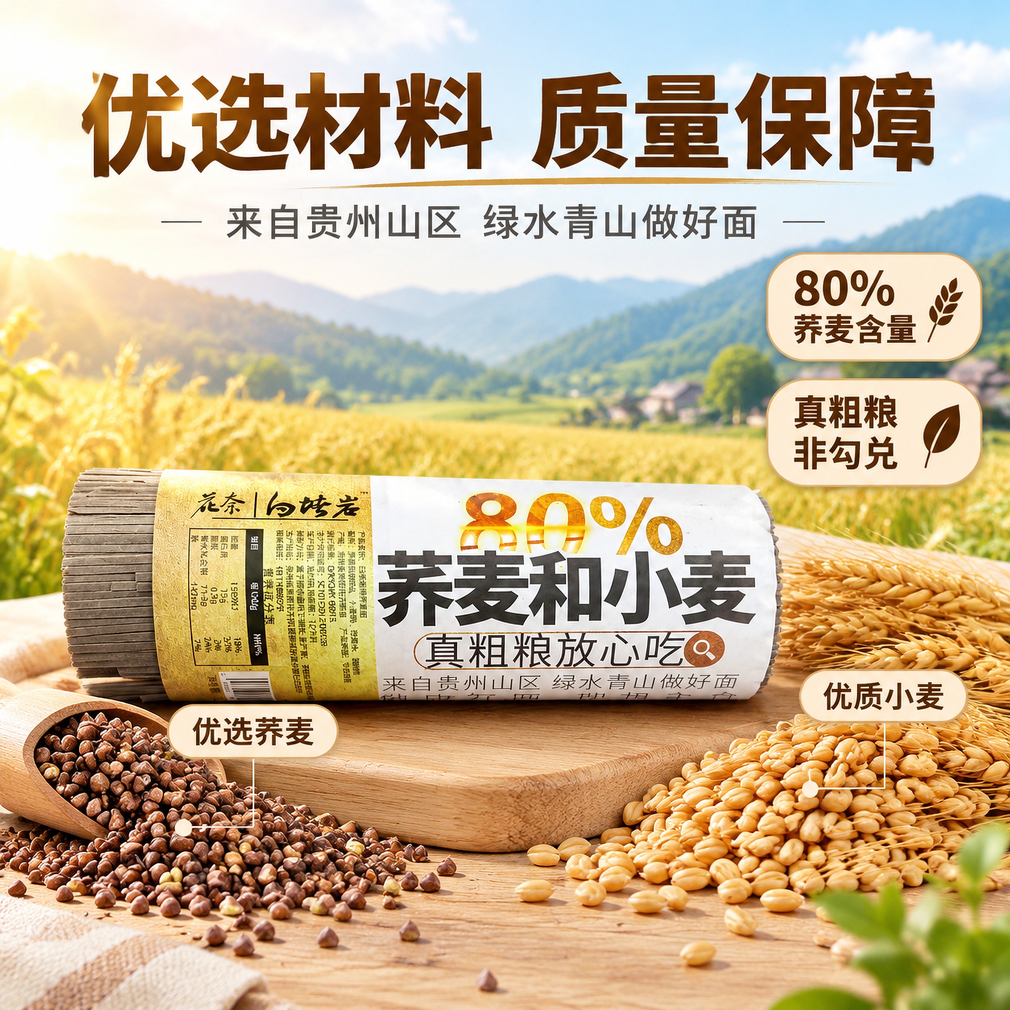 [主图-2] 花奈白塔岩80%荞麦和小麦挂面 核心卖点溯源 优… - 图片创意预览