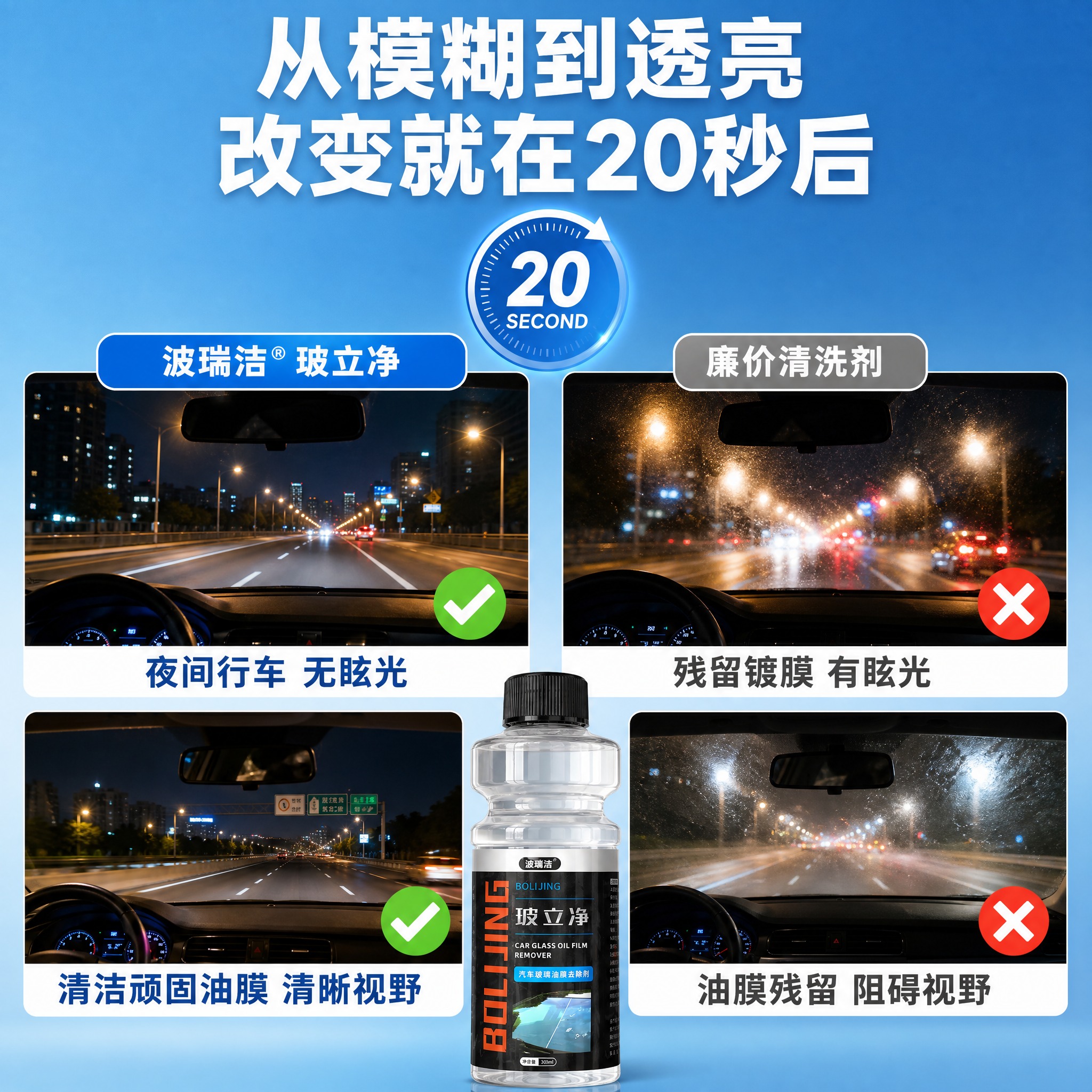 [主图-5] 抖音电商汽车玻璃油膜去除剂效果对比图，突出夜间行… - 图片创意预览