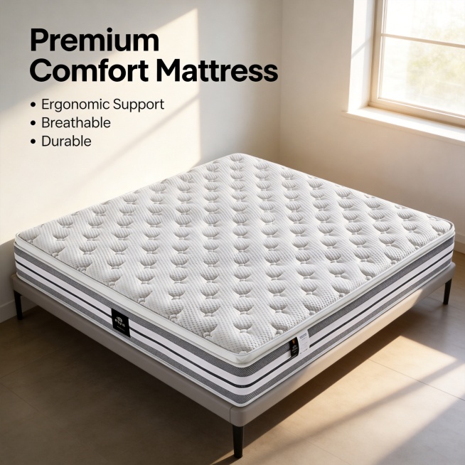 [Feature 6 - Bedroom Scene Display]
Show the mattress placed in a modern minimalist bedroom, placed预览效果