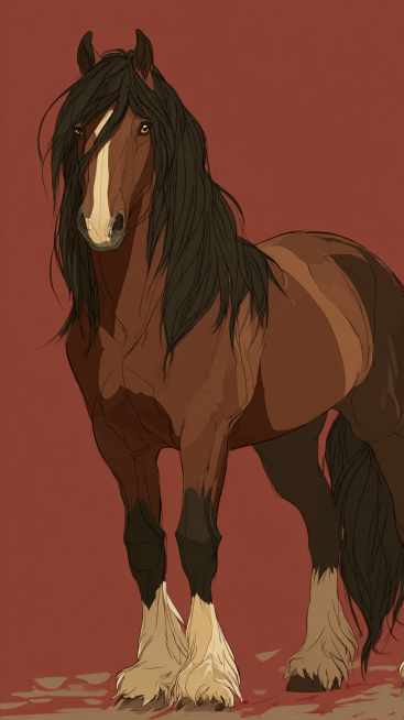 A well-built adult horse, with a clearly defined head, erect ears, bright and lively eyes, a long an预览效果