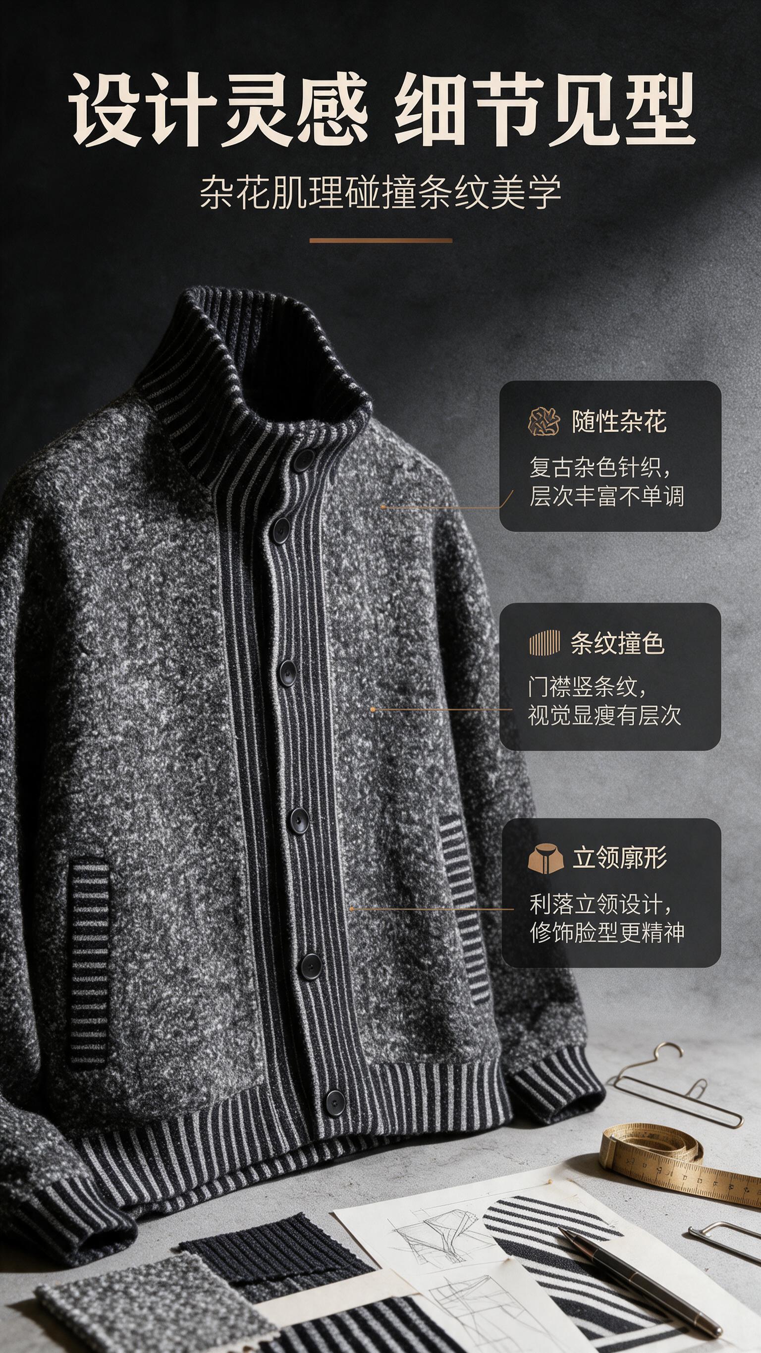 [商品] 使用【图1】杂灰色立领针织开衫夹克；商品处理：保留立… - 图片创意预览