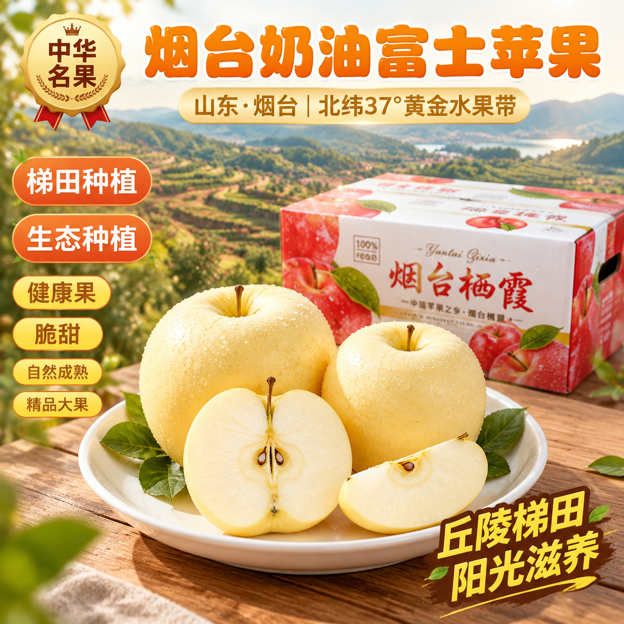 京东电商主图，800×800像素，1:1比例。背景为山东烟台栖… - 图片创意预览