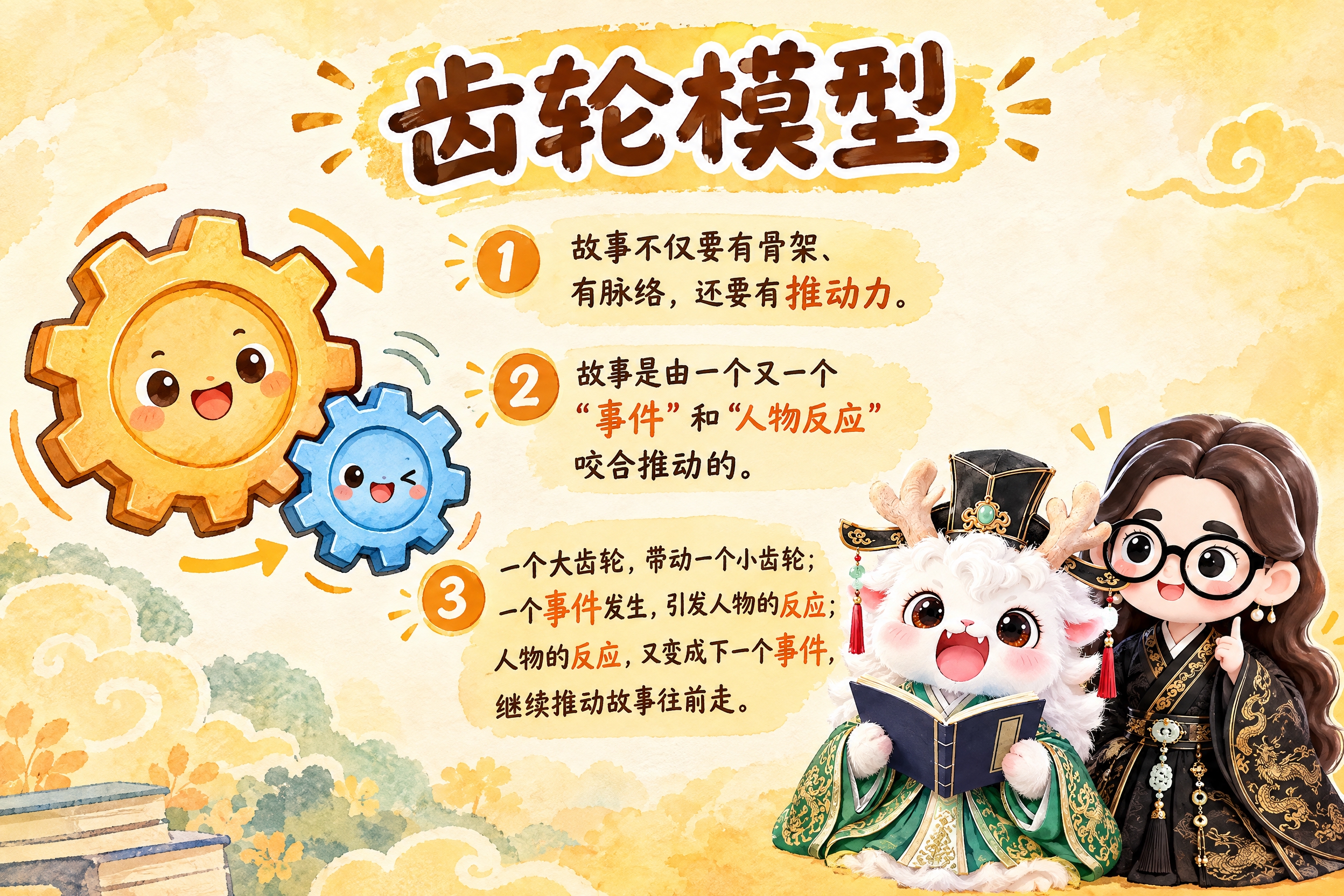 横版6寸比例的知识卡片设计，标题为"齿轮模型"，内容分三段文字… - 图片创意预览