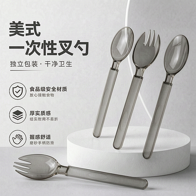 参考原参考图，将当前图片所有勺子调整为灰透颜色，保留透明度一致，其余构图、文案、背景都不改变
