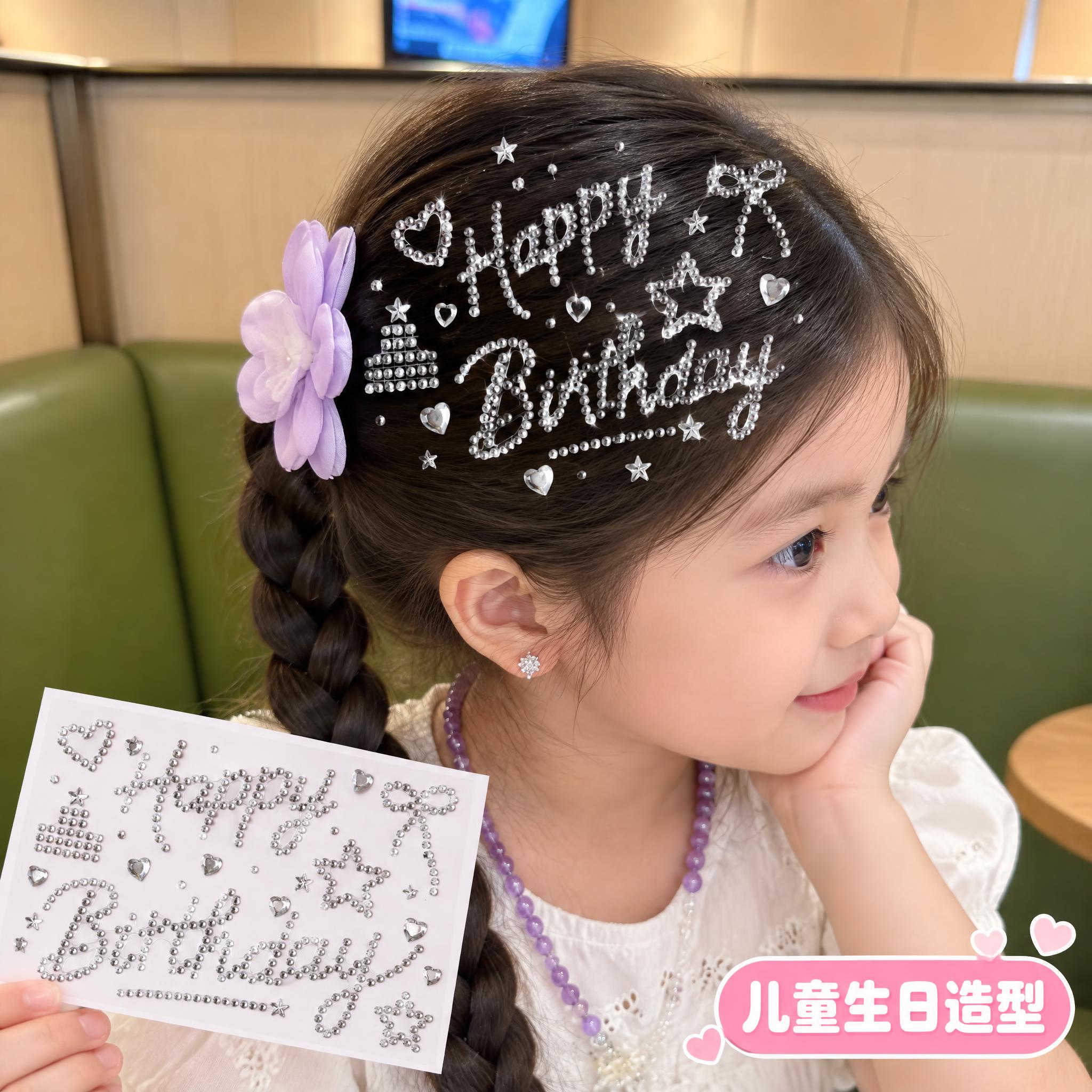 严格还原上传的银色Happy Birthday水钻钻贴产品图，… - 图片创意预览