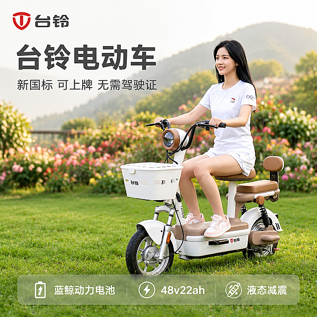 「图片1」，生成一套主图（5张），商品名称是台铃电动车，卖点是新国标大果粒，蓝鲸动力电池，48v22ah，液态减压，无驾驶证可上牌「图片1」适配淘宝/天猫平台，主图比例为1:1