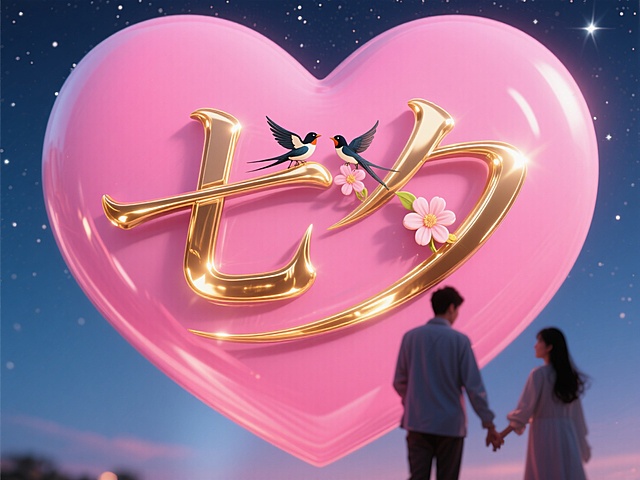 甜蜜浪漫心形背景，简洁创意字体”七夕“，温馨的爱情故事