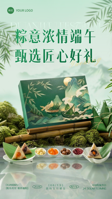 端午粽子礼盒节日营销清新中式感竖版海报预览效果