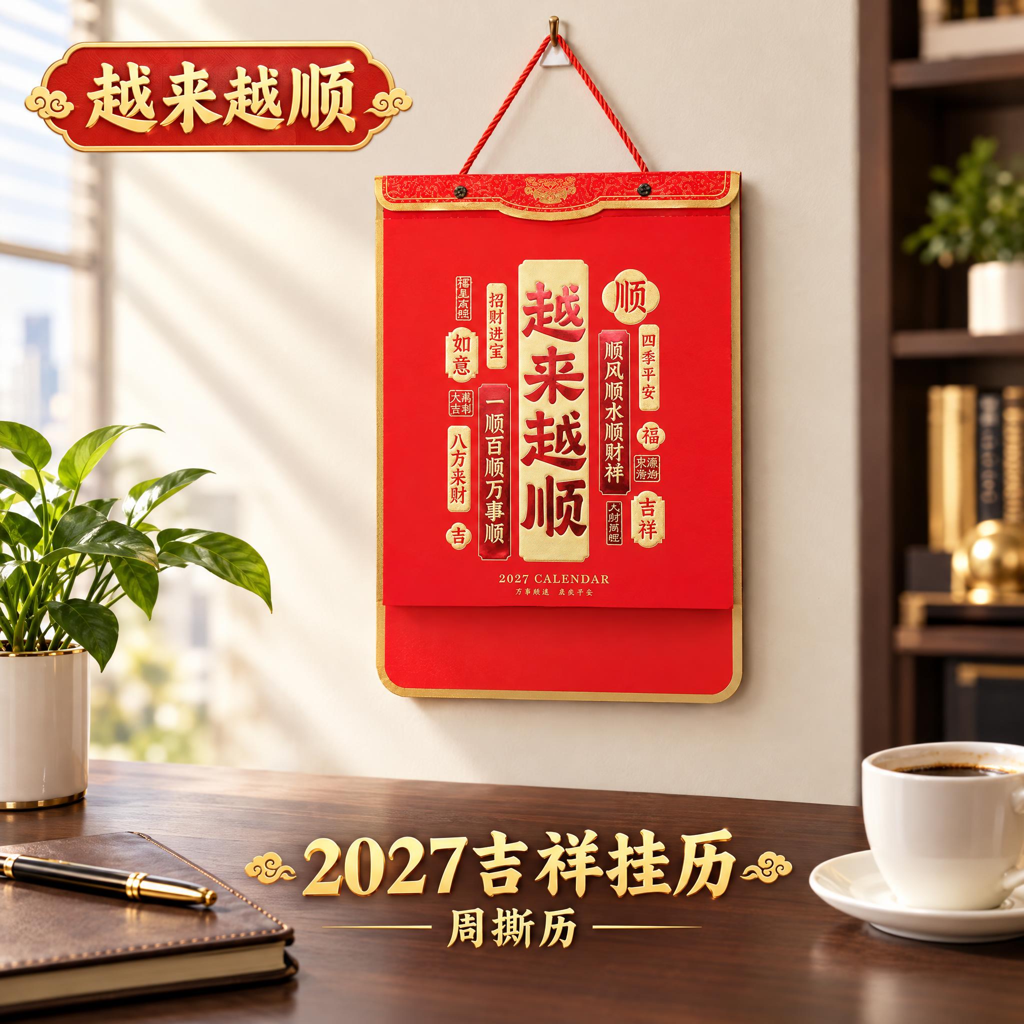 越来越顺2027年挂历淘宝主图第3张，主题：吉祥语款正面展示。… - 图片创意预览