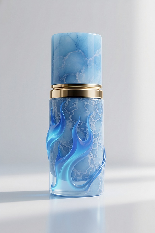 将瓶身的粉色改成和瓶盖一样的玉石质感，并且瓶身的火焰元素不要动