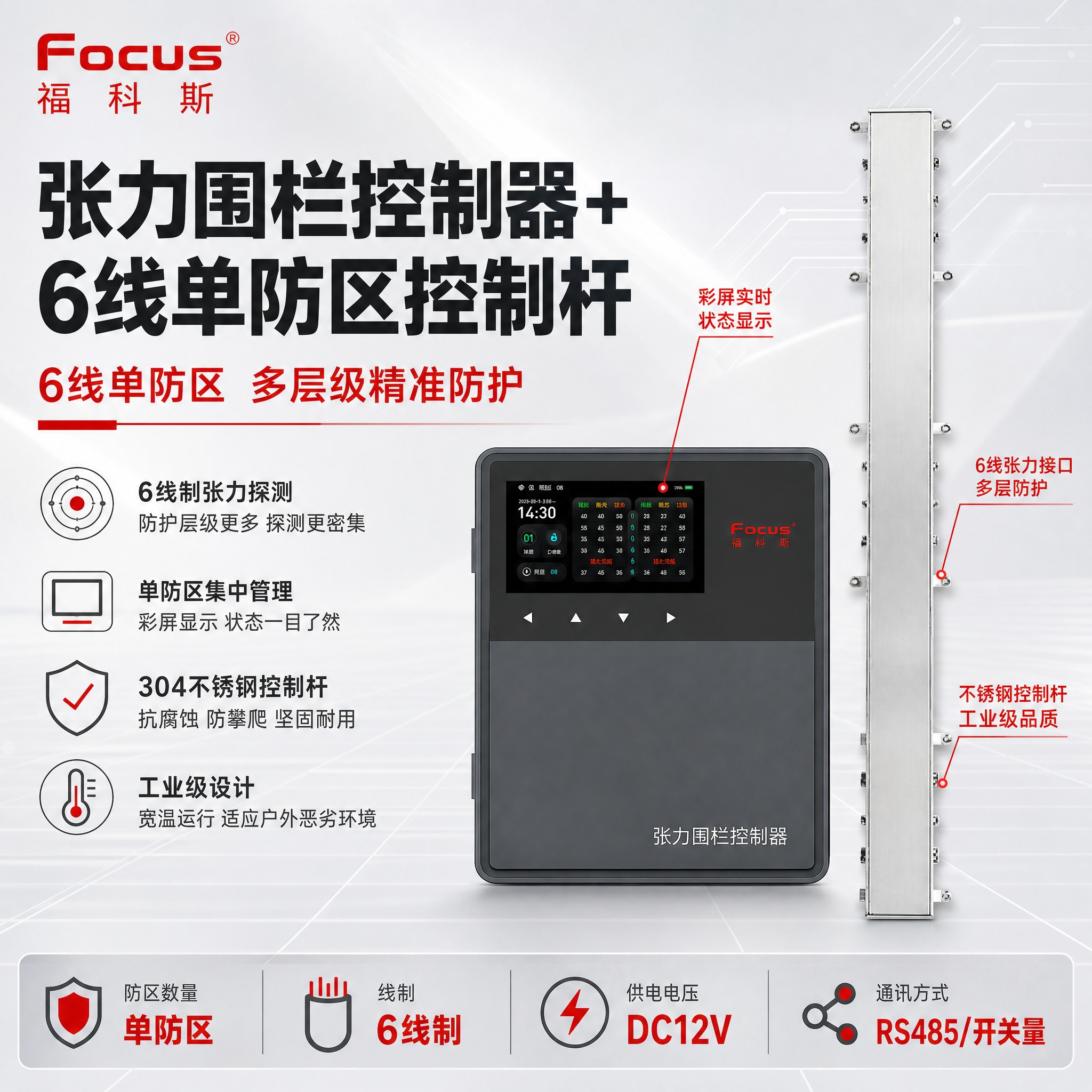 [主图-1] 张力围栏控制器+6线单防区控制杆首图，品牌海报式… - 图片创意预览