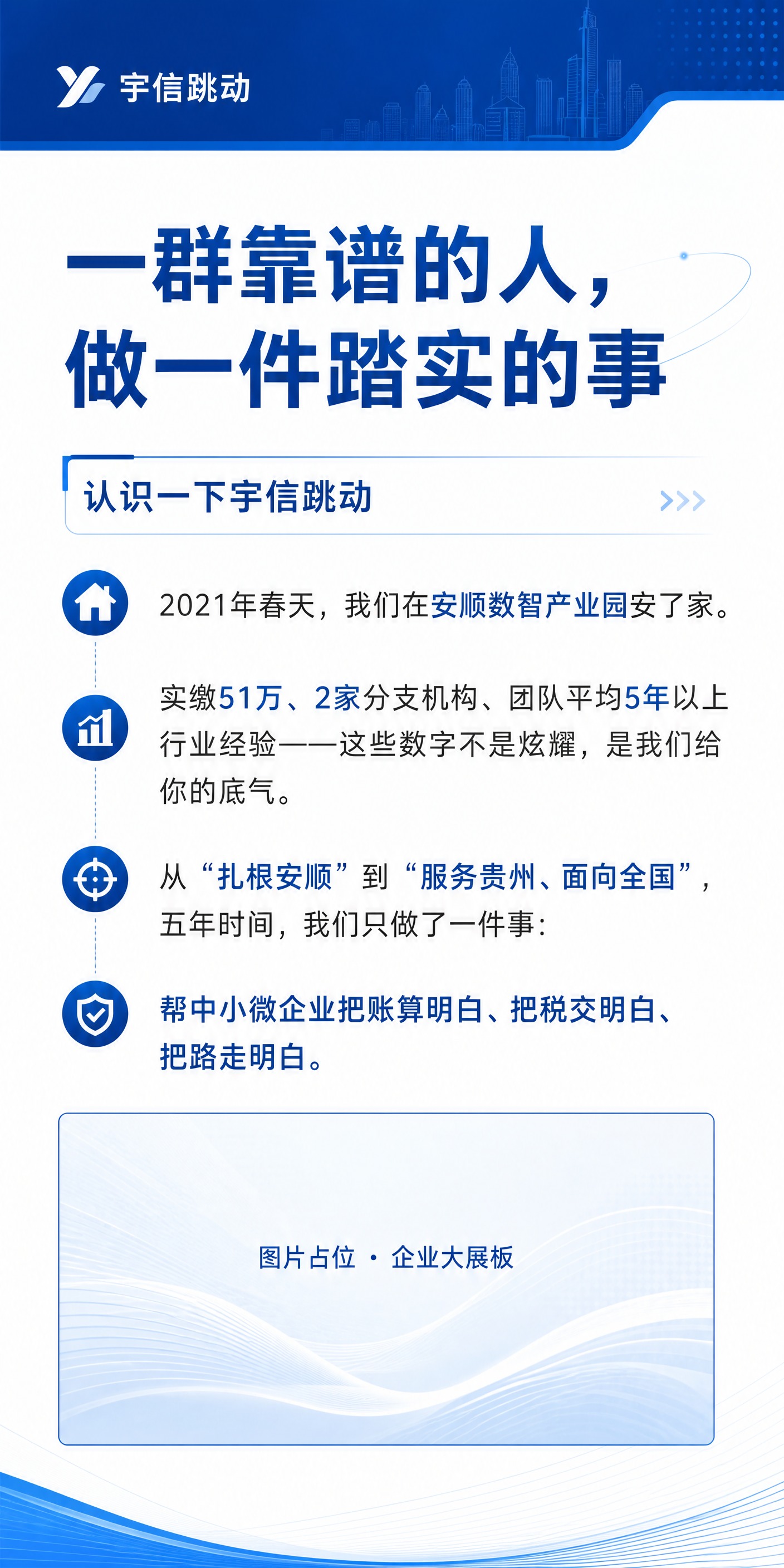 三折页内页-关于我们（第二面），竖版长方形比例，蓝白商务科技风… - 图片创意预览