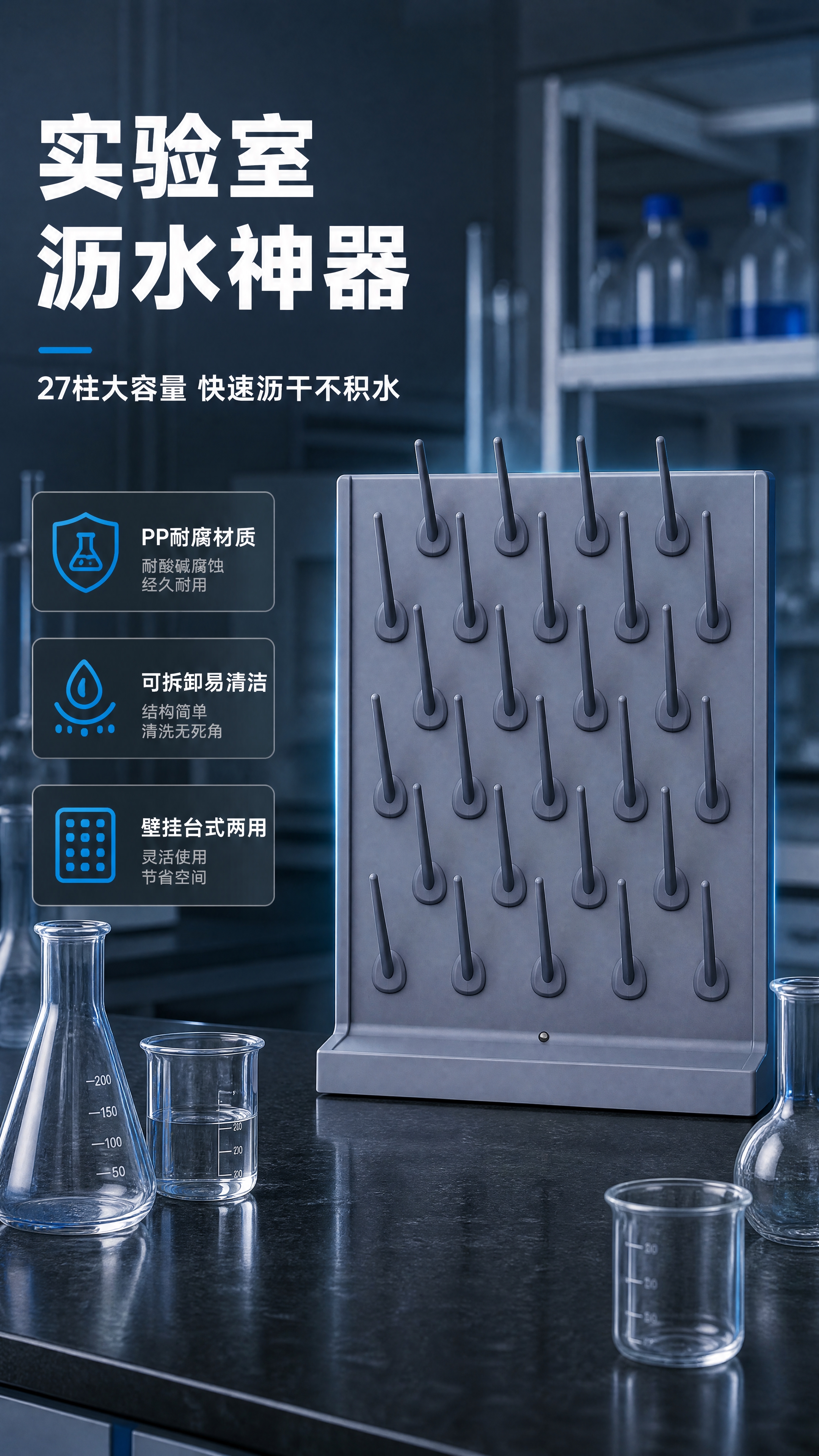 [商品] 使用【图1】灰色PP塑料实验室滴水架；保留27根立柱… - 图片创意预览