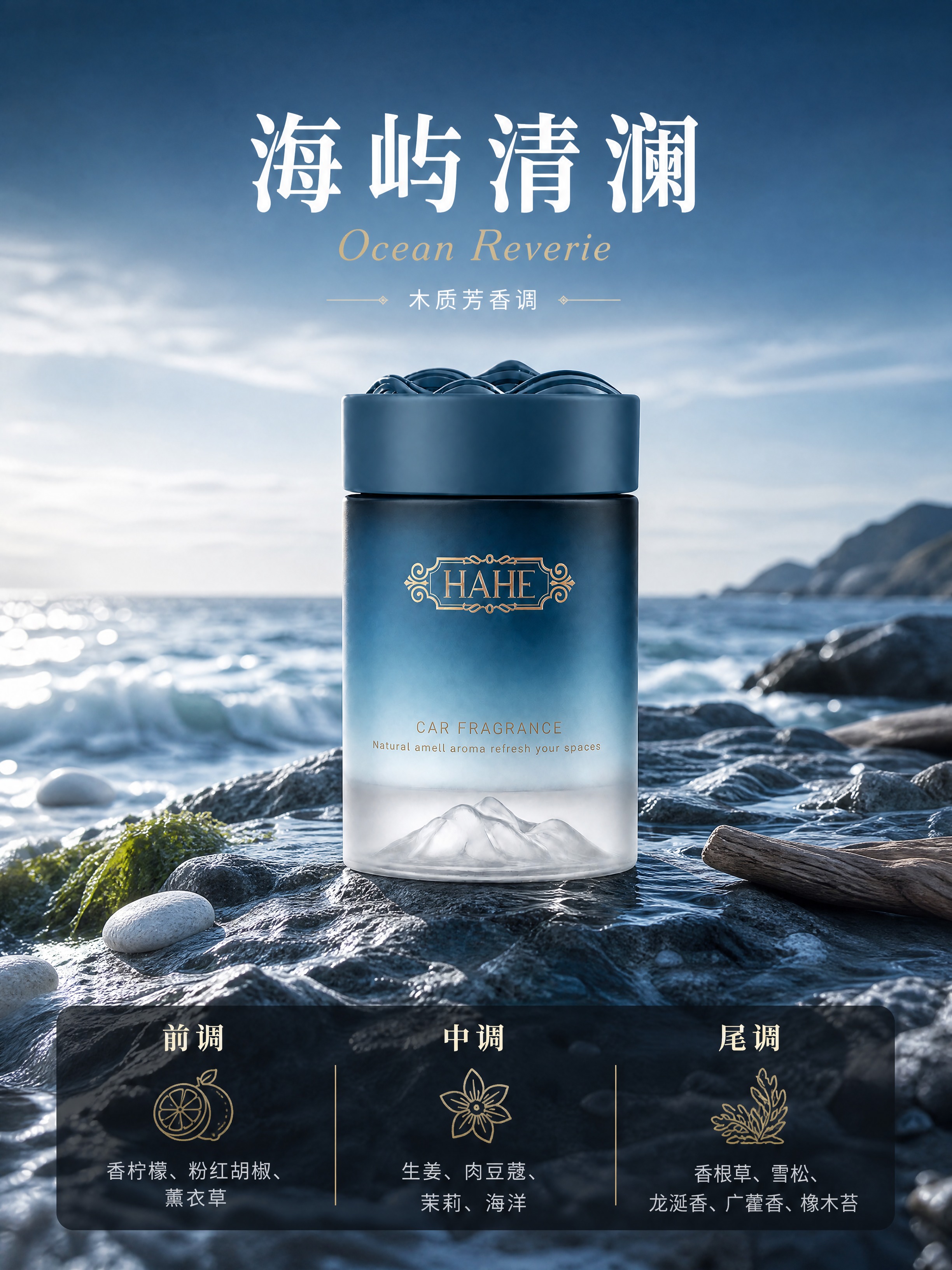 [商品] 使用【图3】海屿清澜蓝瓶车载香薰；保留磨砂渐变蓝玻璃… - 图片创意预览