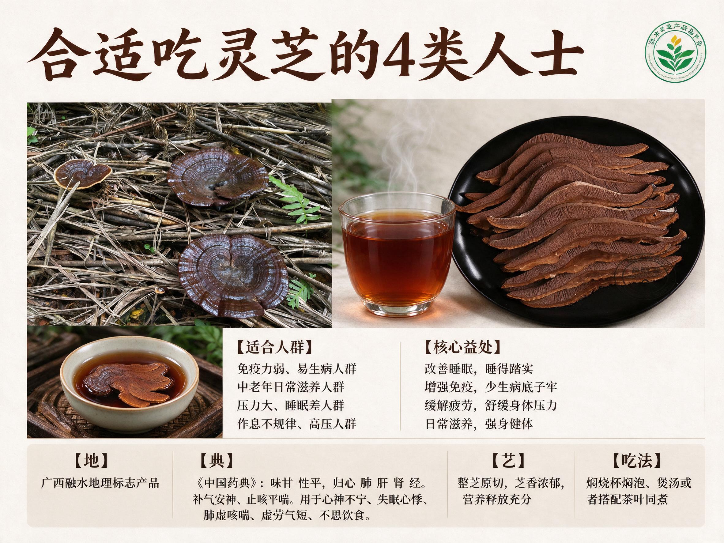融水灵芝片地理标志养生产品海报设计稿，横版4:3比例，米白色底… - 图片创意预览