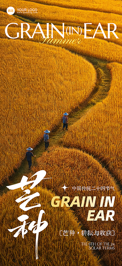 芒种节气祝福清新感通用全屏竖版海报