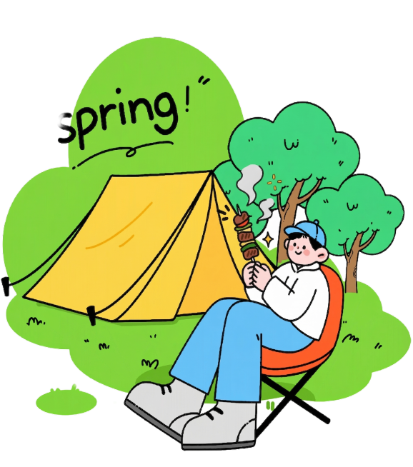 将图中人物手中的手机替换成烤串，保持整体插画风格不变，保持其他元素不变预览效果