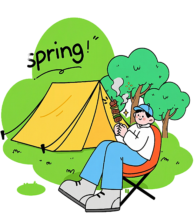 将图中人物手中的手机替换成烤串，保持整体插画风格不变，保持其他元素不变