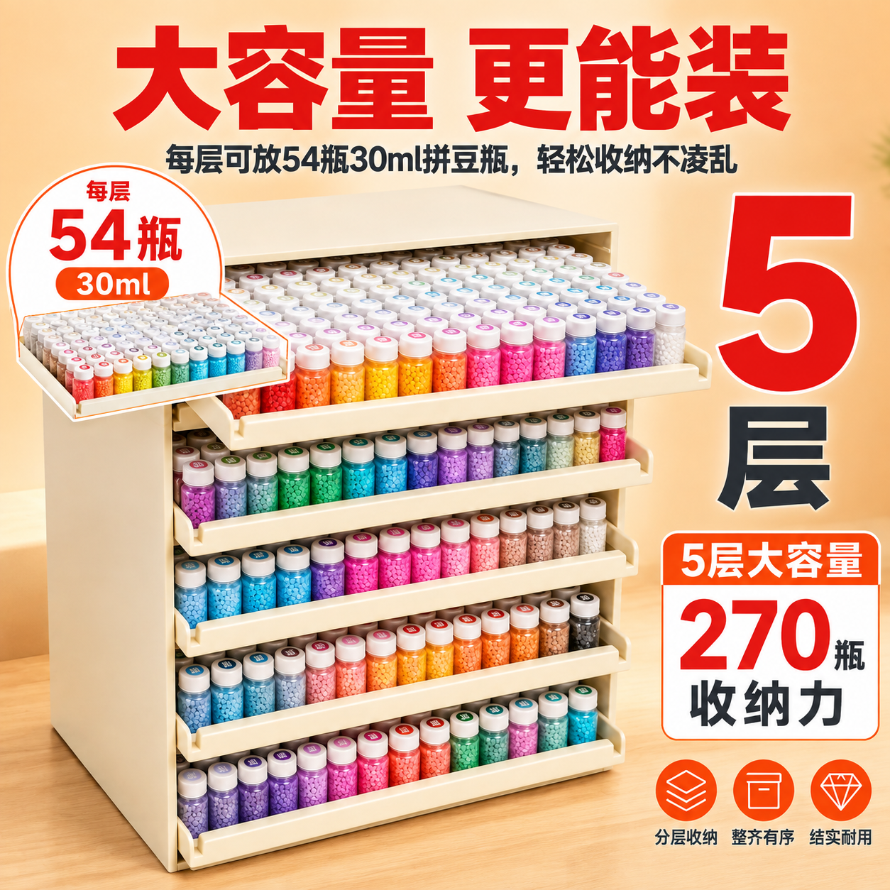 [主图-1] 首图 大容量收纳柜吸睛展示 突出5层抽屉满载拼豆… - 图片创意预览