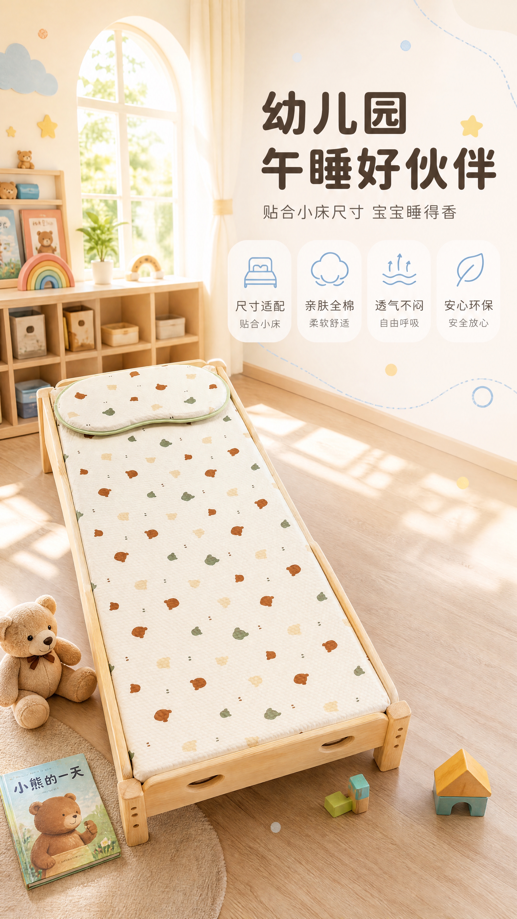 [商品] 使用【图2】米白底棕绿小恐龙图案儿童床垫，保留床垫长… - 图片创意预览