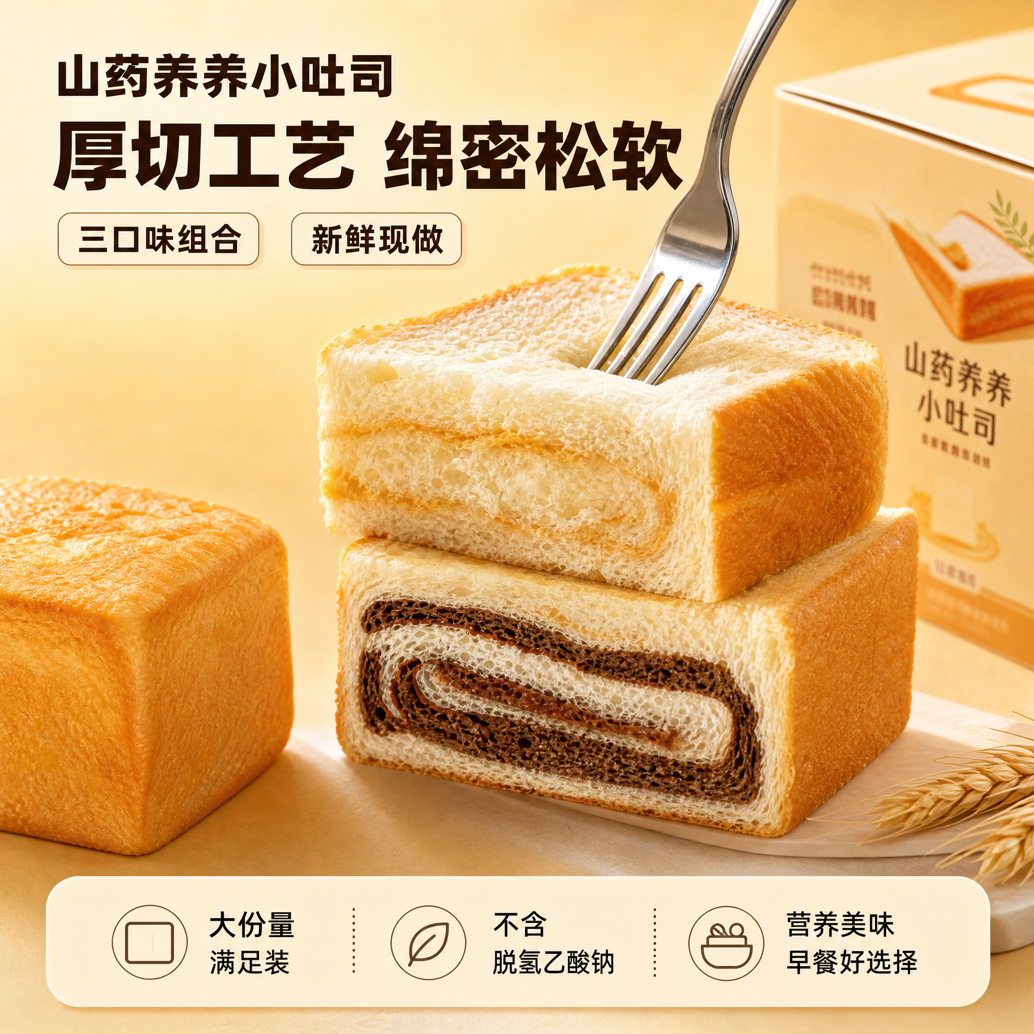 [主图-5] 三口味吐司夹心层次展示，突出厚切与多层口感，参考… - 图片创意预览
