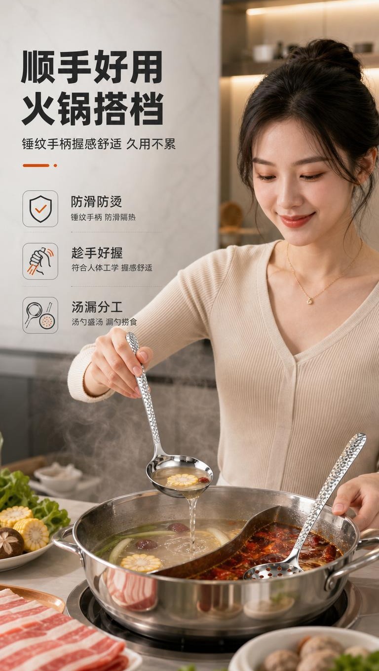 [商品] 使用【图1】中的304不锈钢锤纹汤勺和漏勺；保留勺头… - 图片创意预览