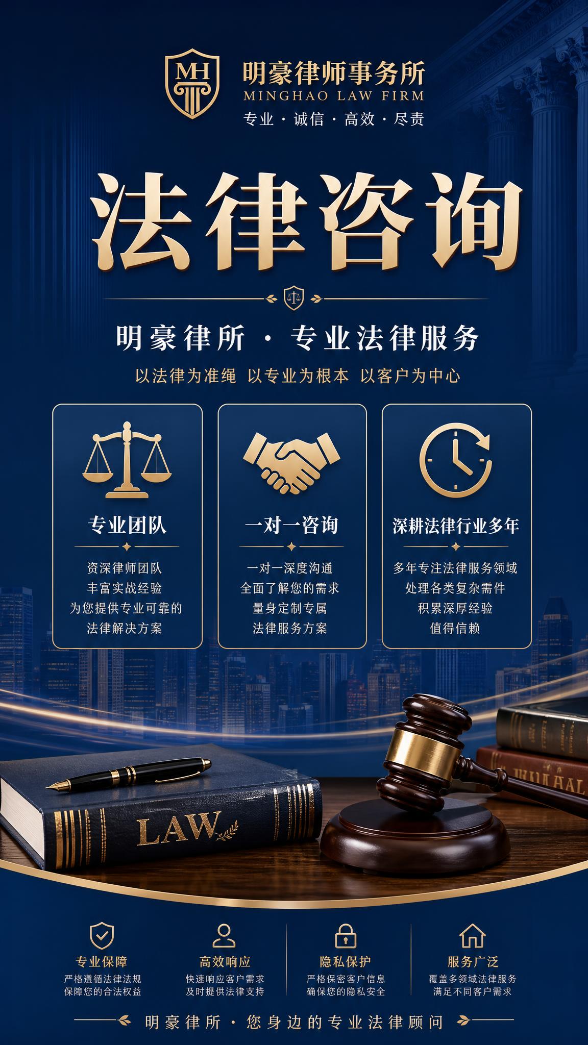 一张专业商务风格的律师事务所法律咨询服务海报，竖版9:16比例… - 图片创意预览