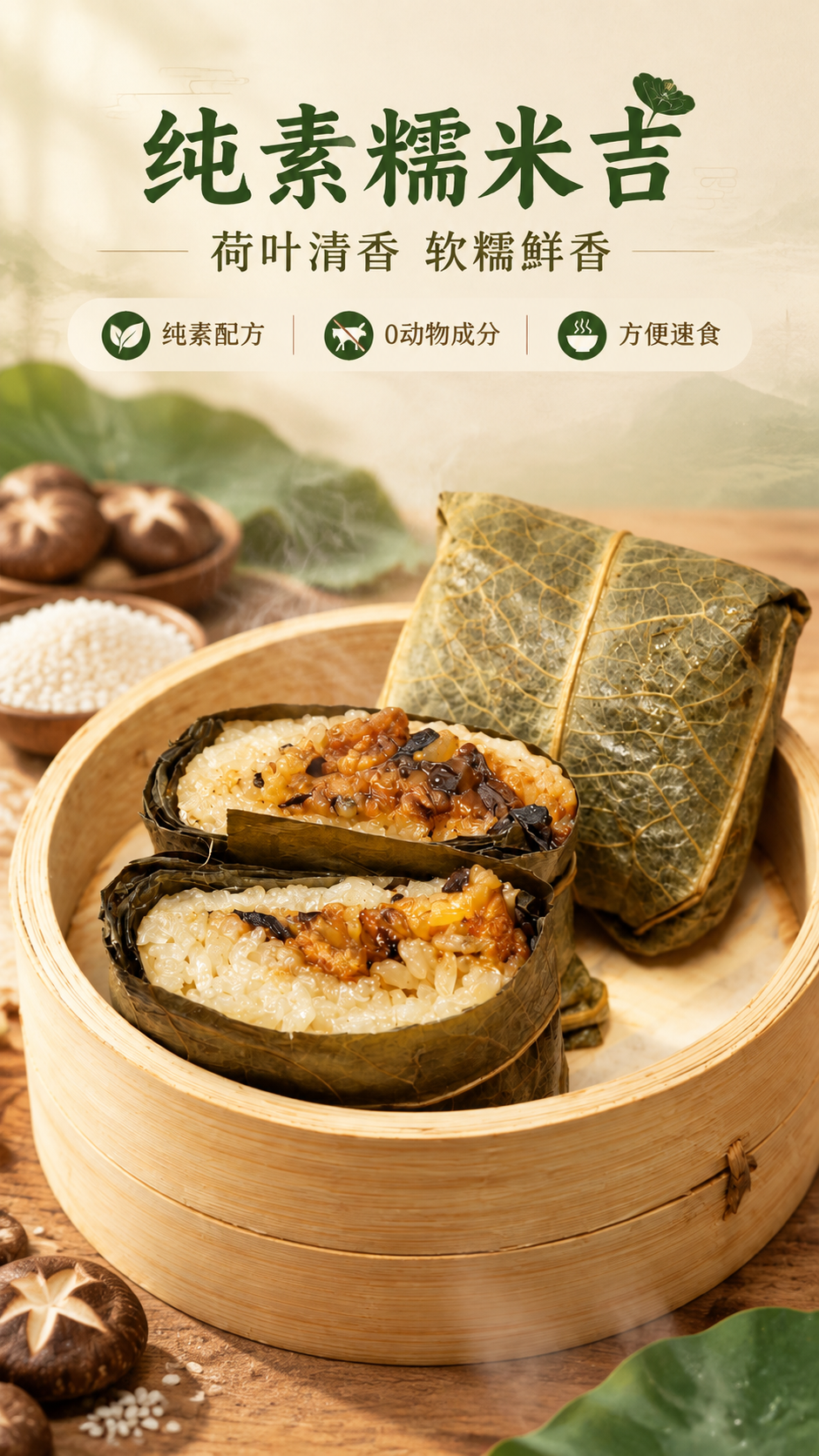 [商品] 使用【图1】纯素糯米吉（荷叶糯米制品）；保留荷叶包裹… - 图片创意预览