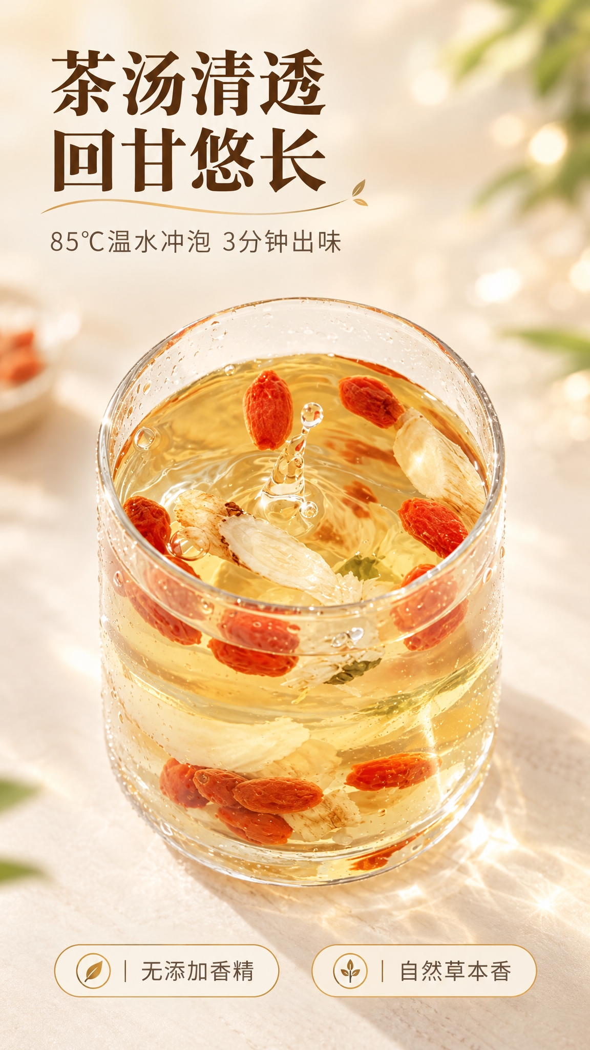 [商品] 使用【图4】玻璃杯冲泡茶汤特写；保留玻璃杯形态、茶汤… - 图片创意预览