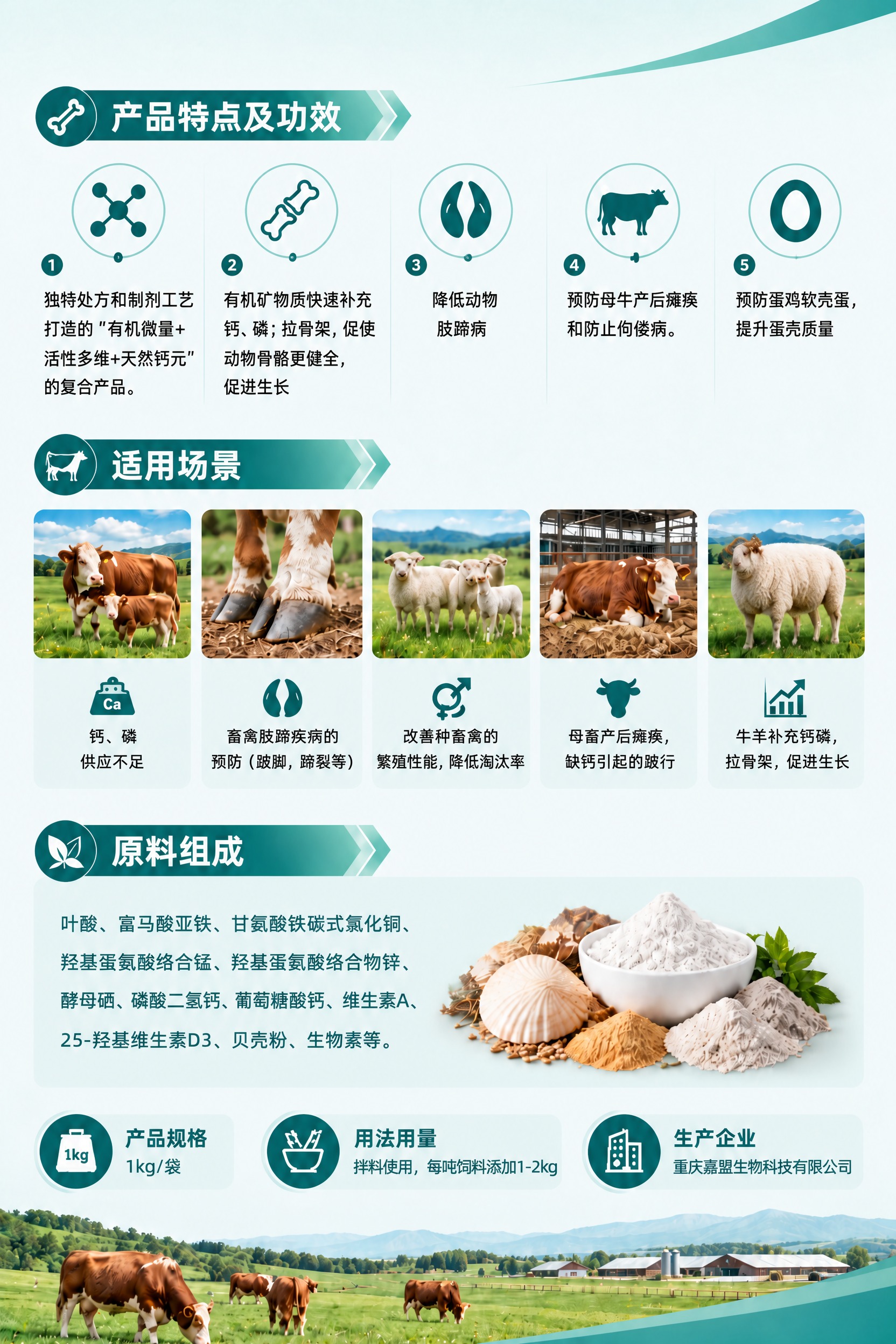 修改这张钙磷全能补第二页海报： 1. 产品特点及功效板块中，5… - 图片创意预览