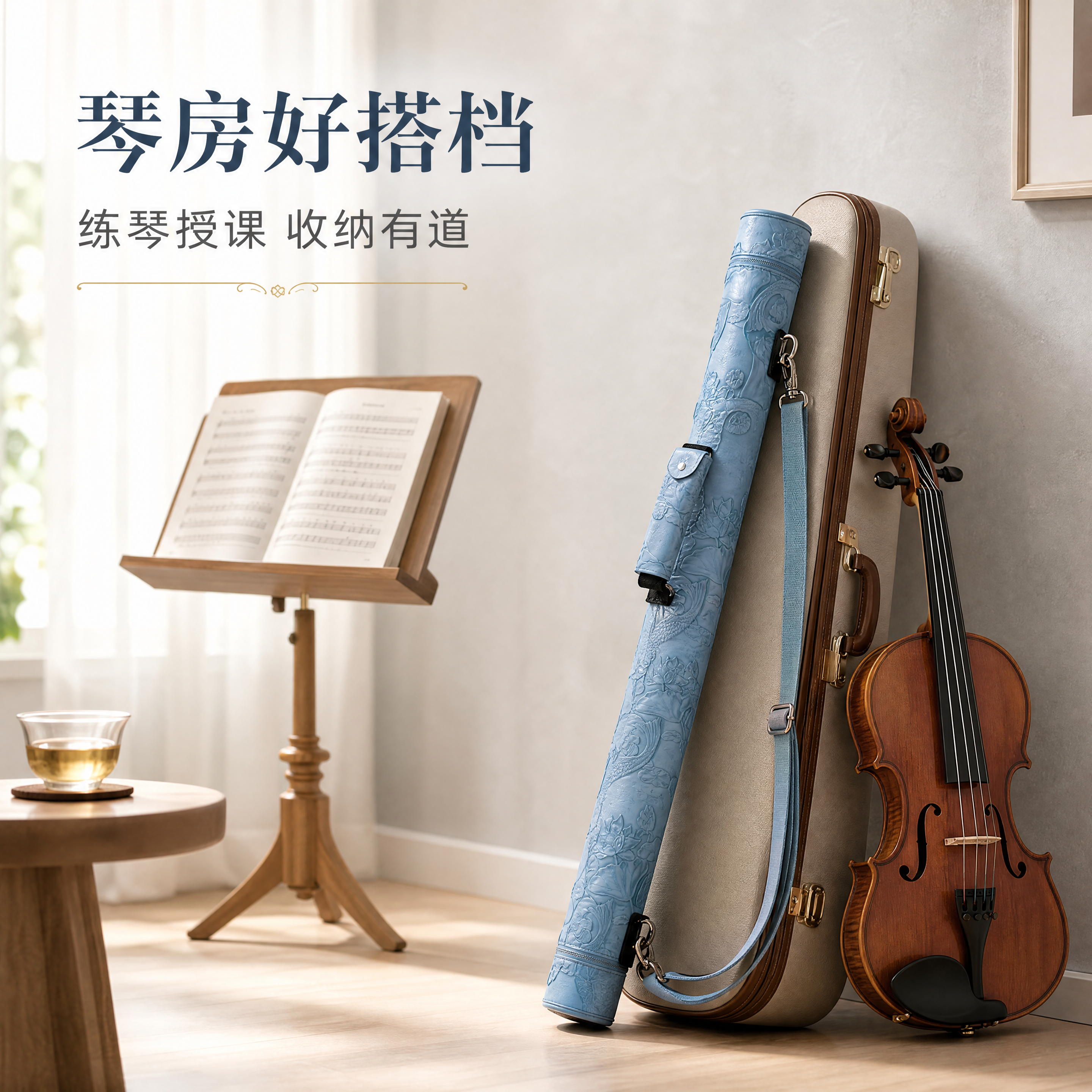 [商品] 使用【图2】雾霾蓝浮雕小提琴弓筒弓盒完整产品；保留椭… - 图片创意预览