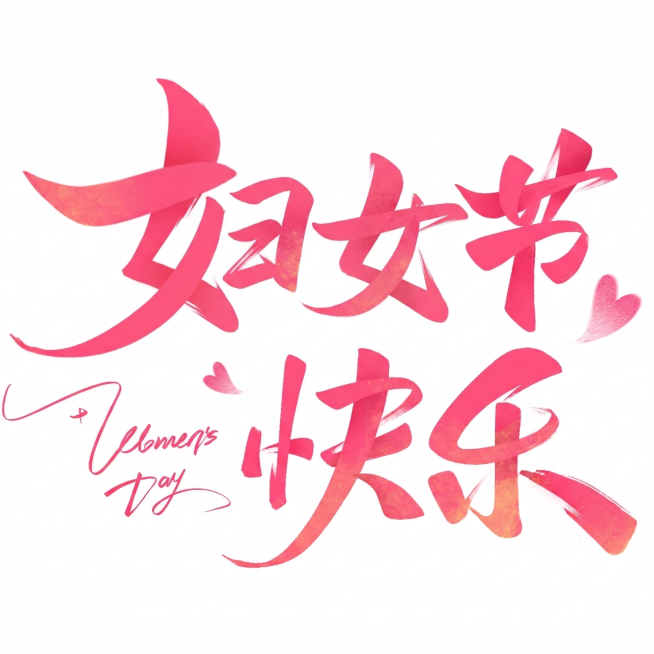 将图中的“女神”二字替换为“妇女”，保持原有粉色手写艺术字的风格、质感和整体版式，其余元素包括“妇女节快乐”的其余文字、粉色爱心、英文“Women's Day”都保持不变预览效果