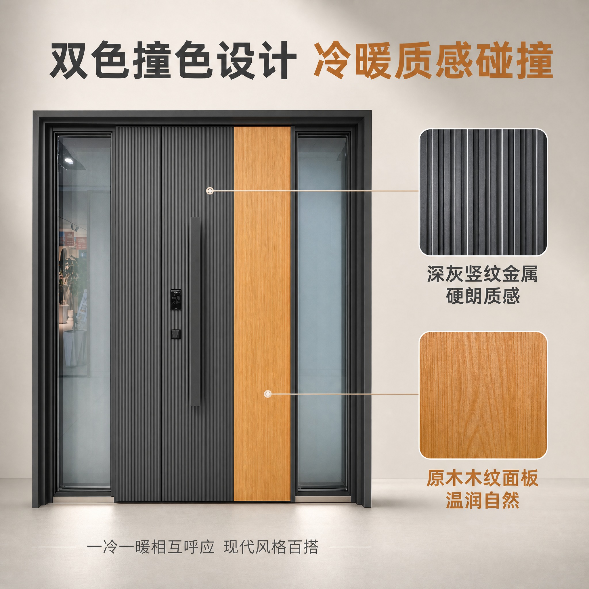 [主图-2] 核心亮点卖点图，任务：展示大门双色撞色设计亮点，… - 图片创意预览