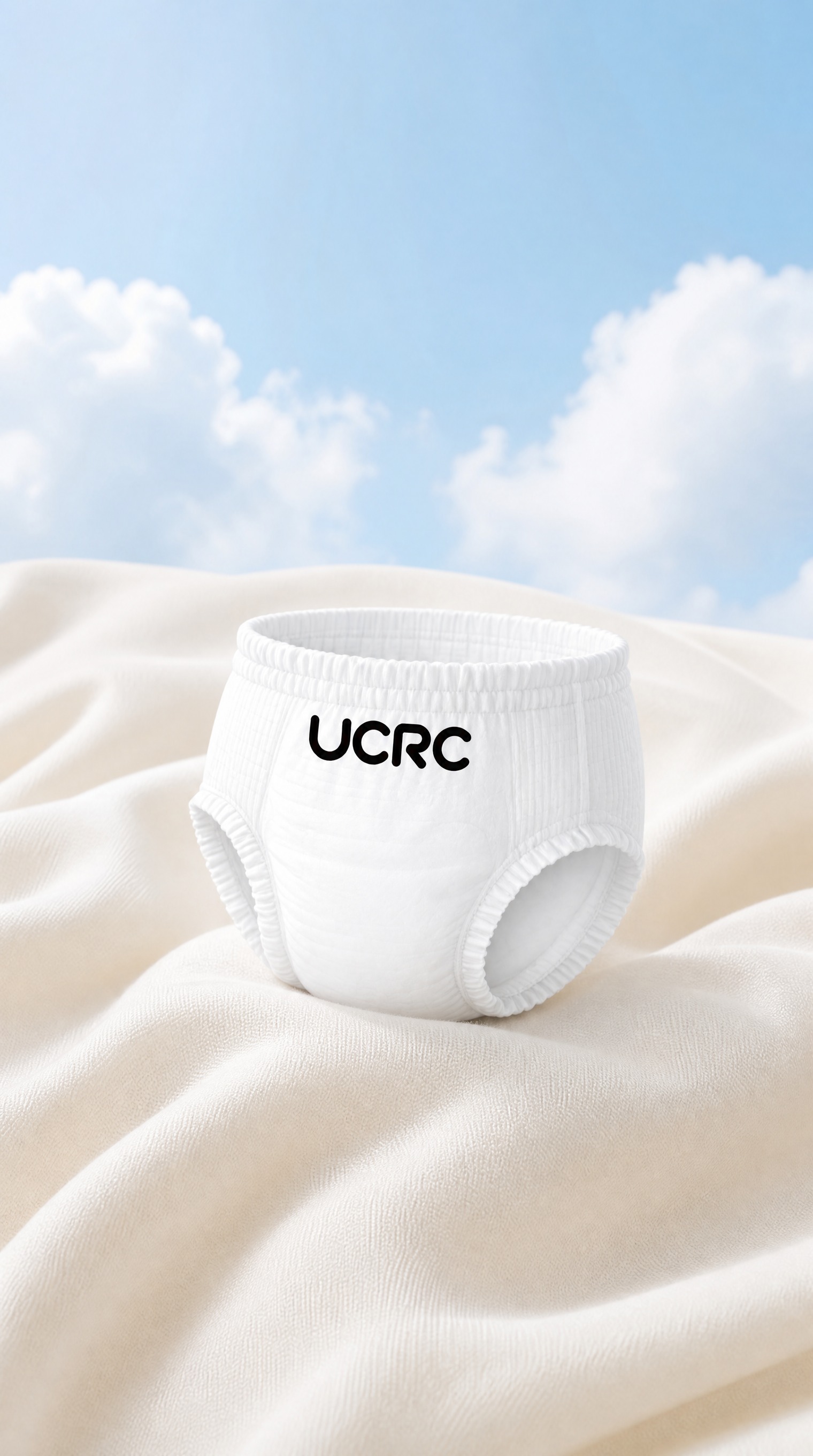 将第二张图中的UCRC品牌白色纸尿裤产品，放置在第一张图的米白… - 图片创意预览